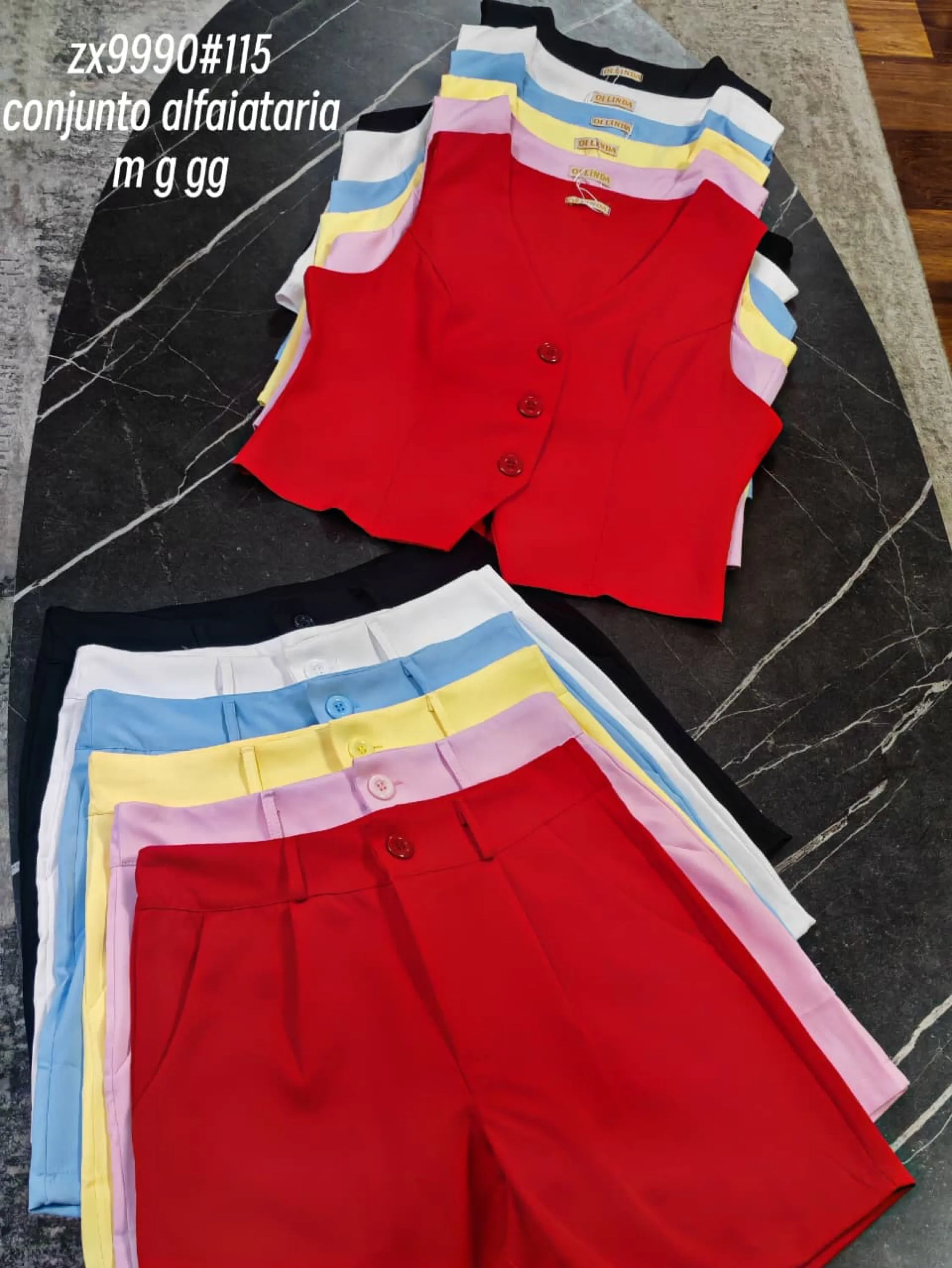 Conjunto alfaiataria colete com short cores natal