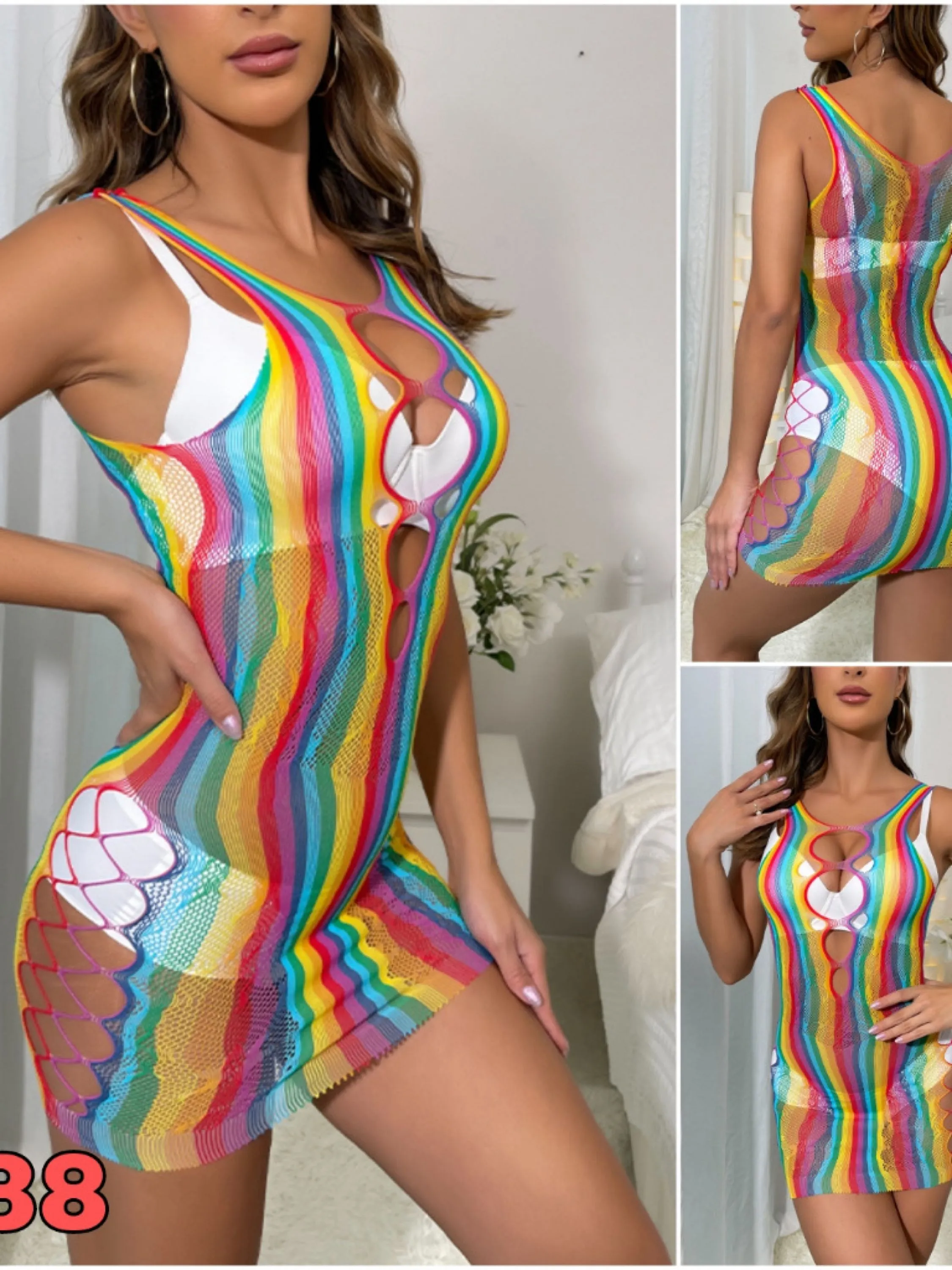 Vestido Arrastão Lingerie multicor /Saída de Praia