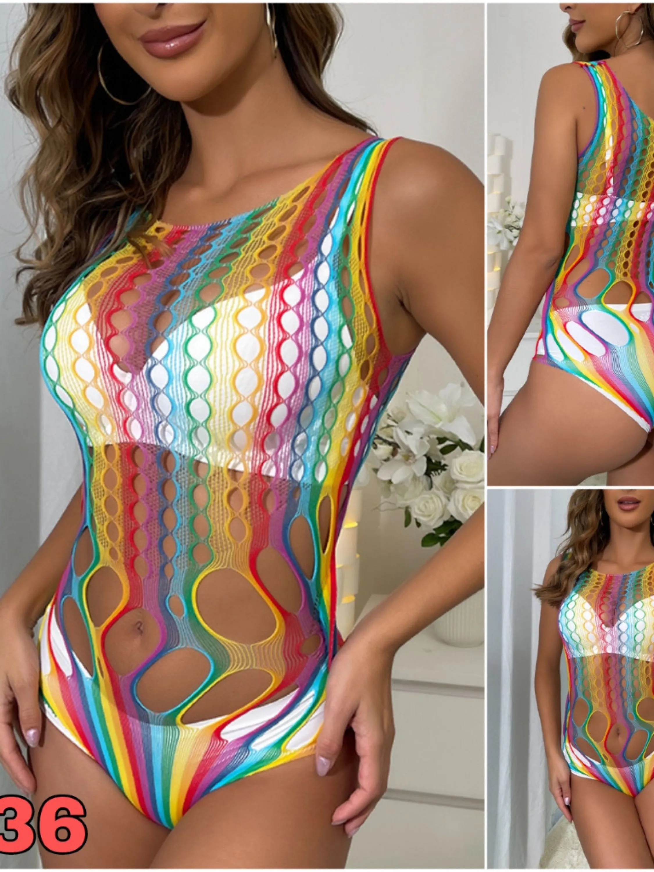 Vestido Arrastão Lingerie multicor /Saída de Praia