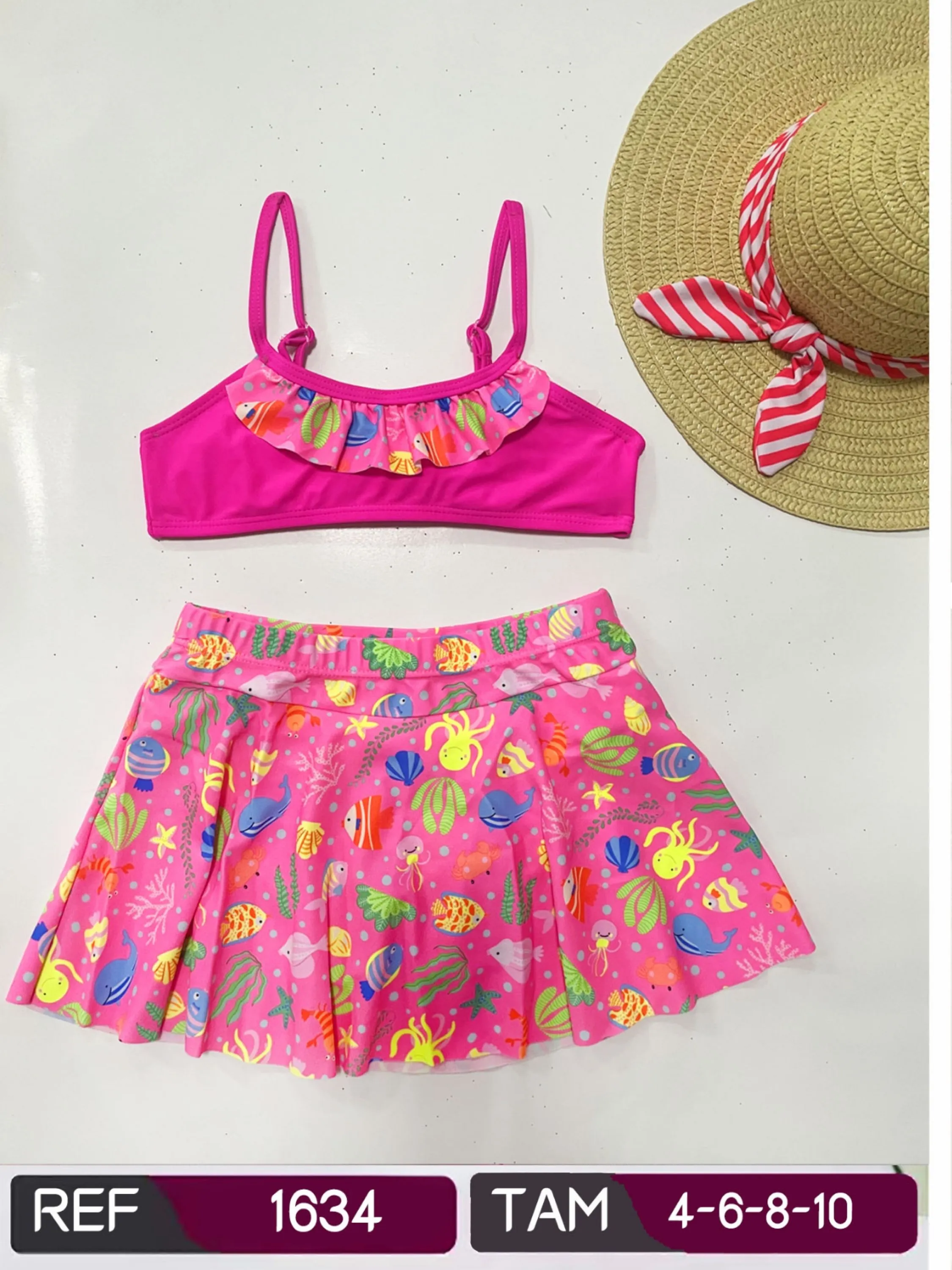 Kit biquíni infantil com saia Moda Praia 2024 Tamanho  4-6-8-10 anos