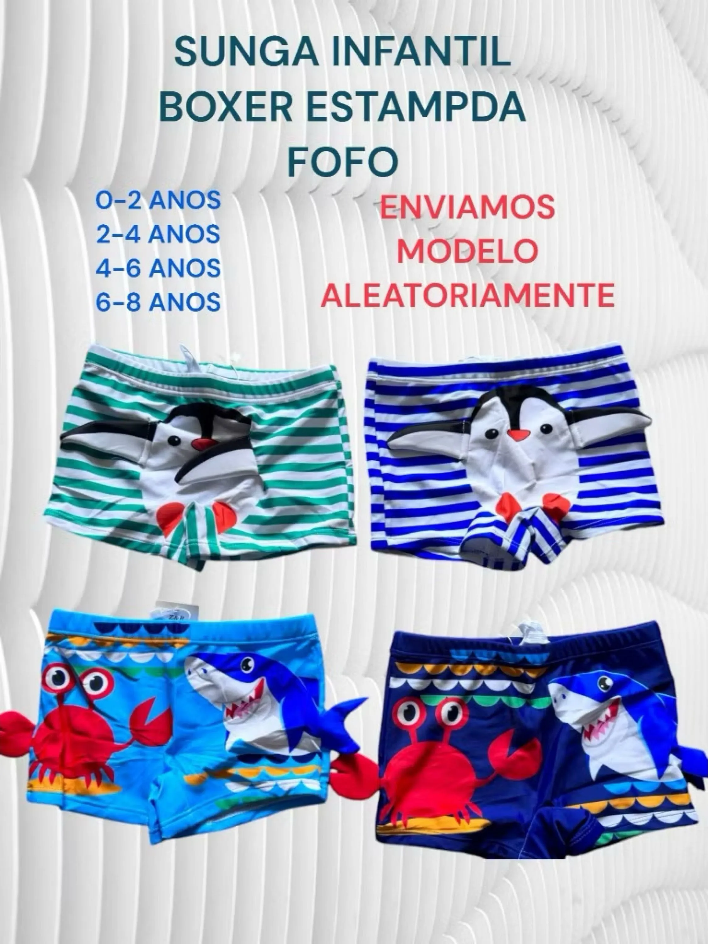 Sunga Infantil Boxer Estampada DESENHO FOFO ALEATORIAMENTE