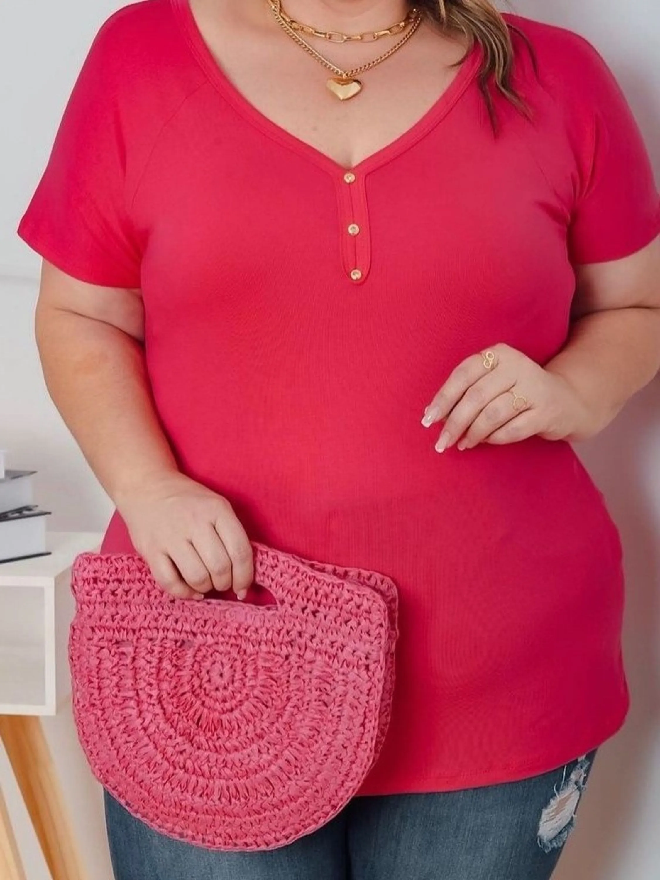 Blusa botões em Viscolycra Veste PLUS SIZE