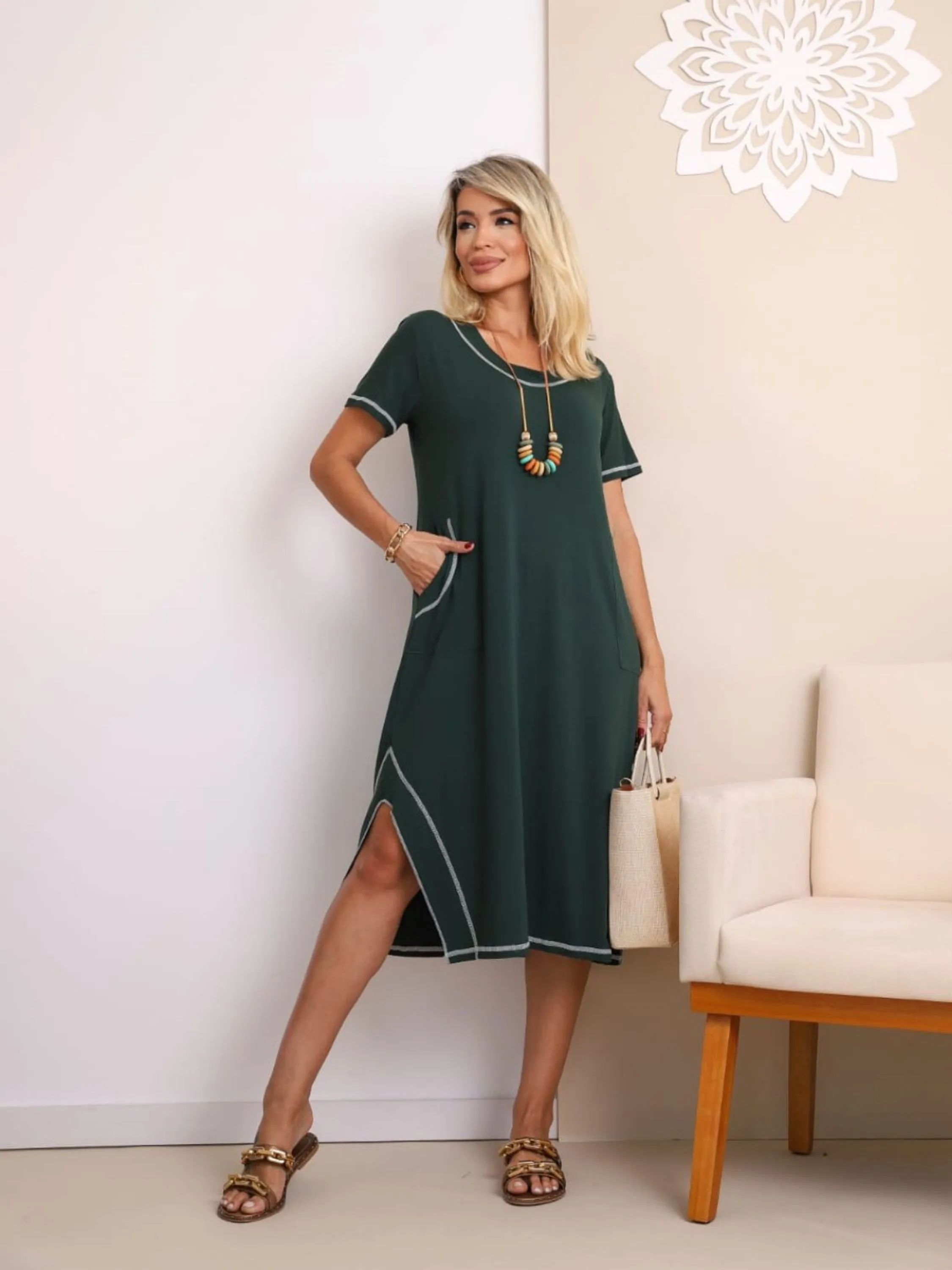 Vestido Prespontado em Viscolaycra com bolso veste 40 ao 48