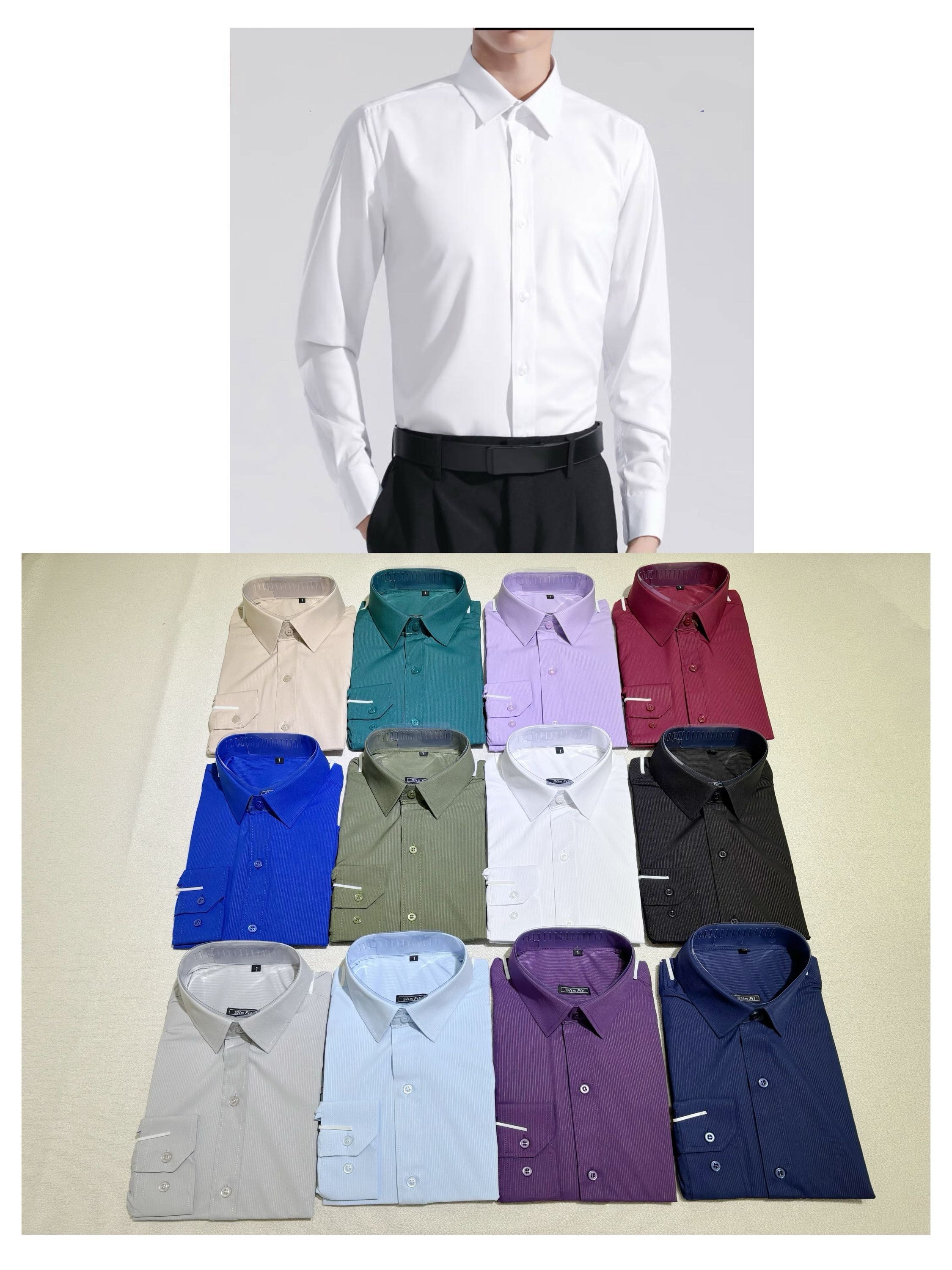 Camisa Social Masculina Manga Longa Slim Fit,