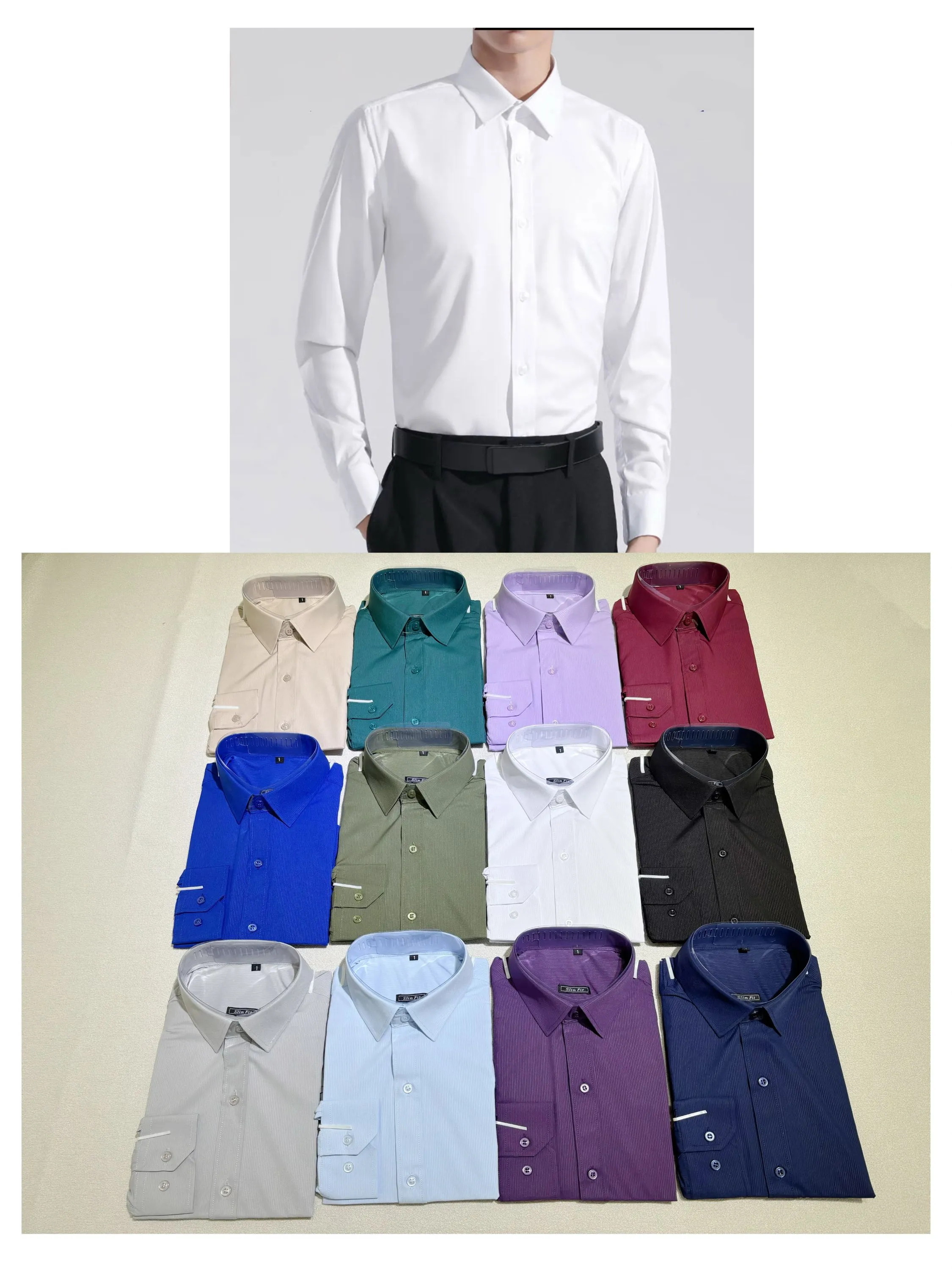 Camisa Social Masculina Manga Longa Slim Fit，