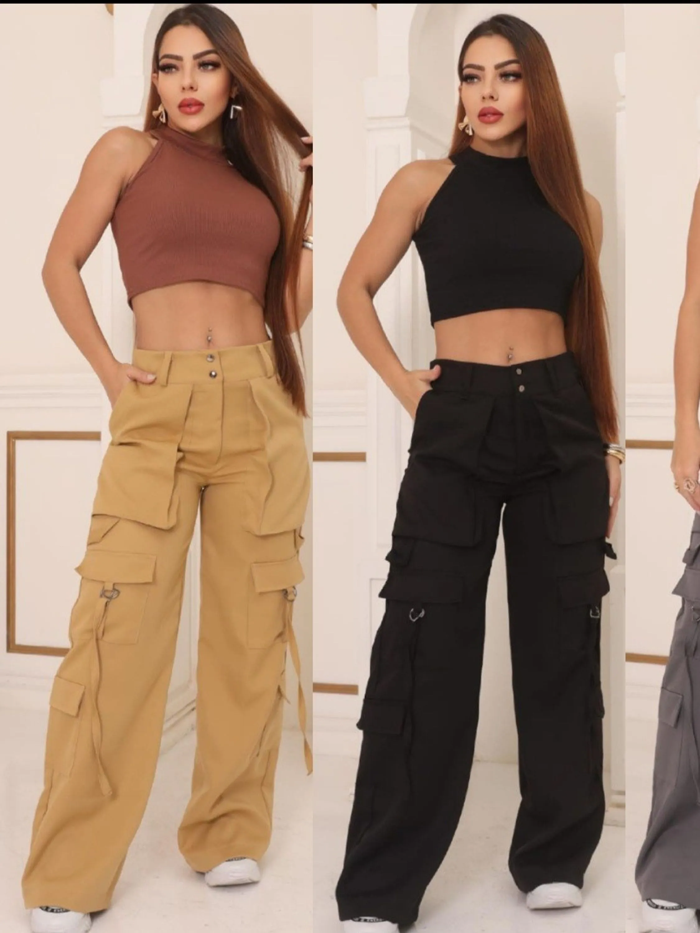Calça Feminina Cargo 06 bolsos Alfaiataria
