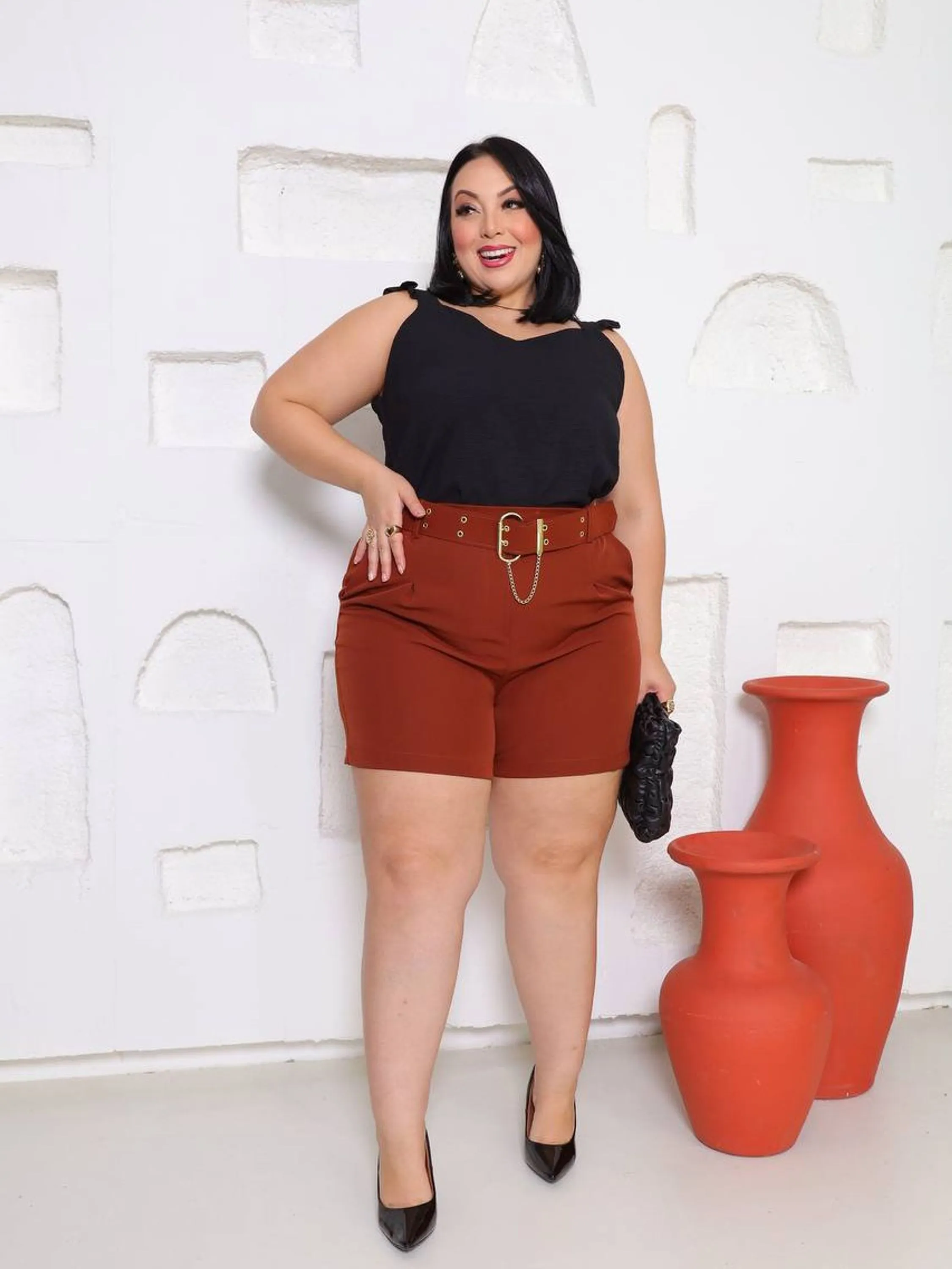 Short alfaiataria com cinto