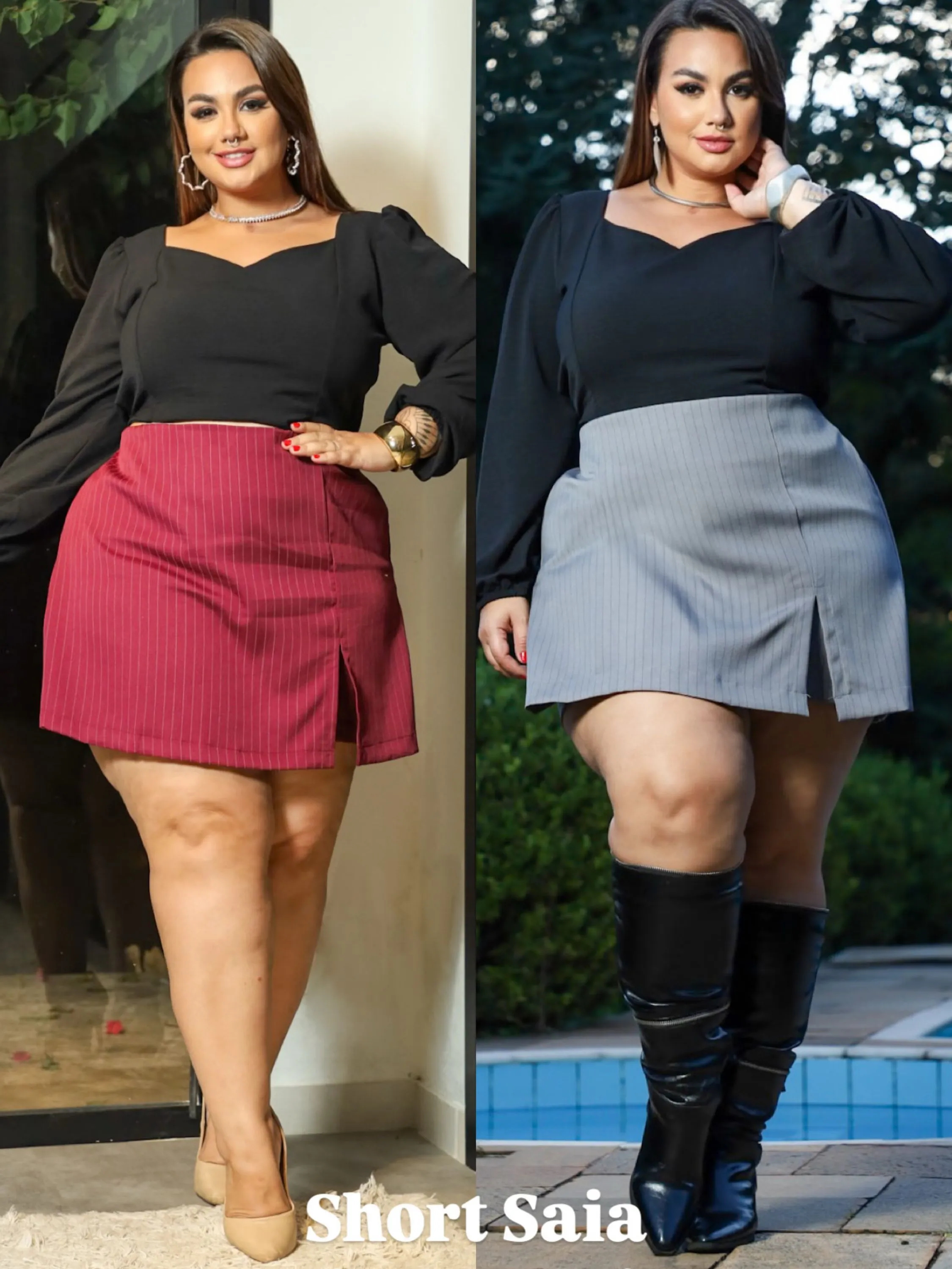 Short Saia Raquel Risca de Giz