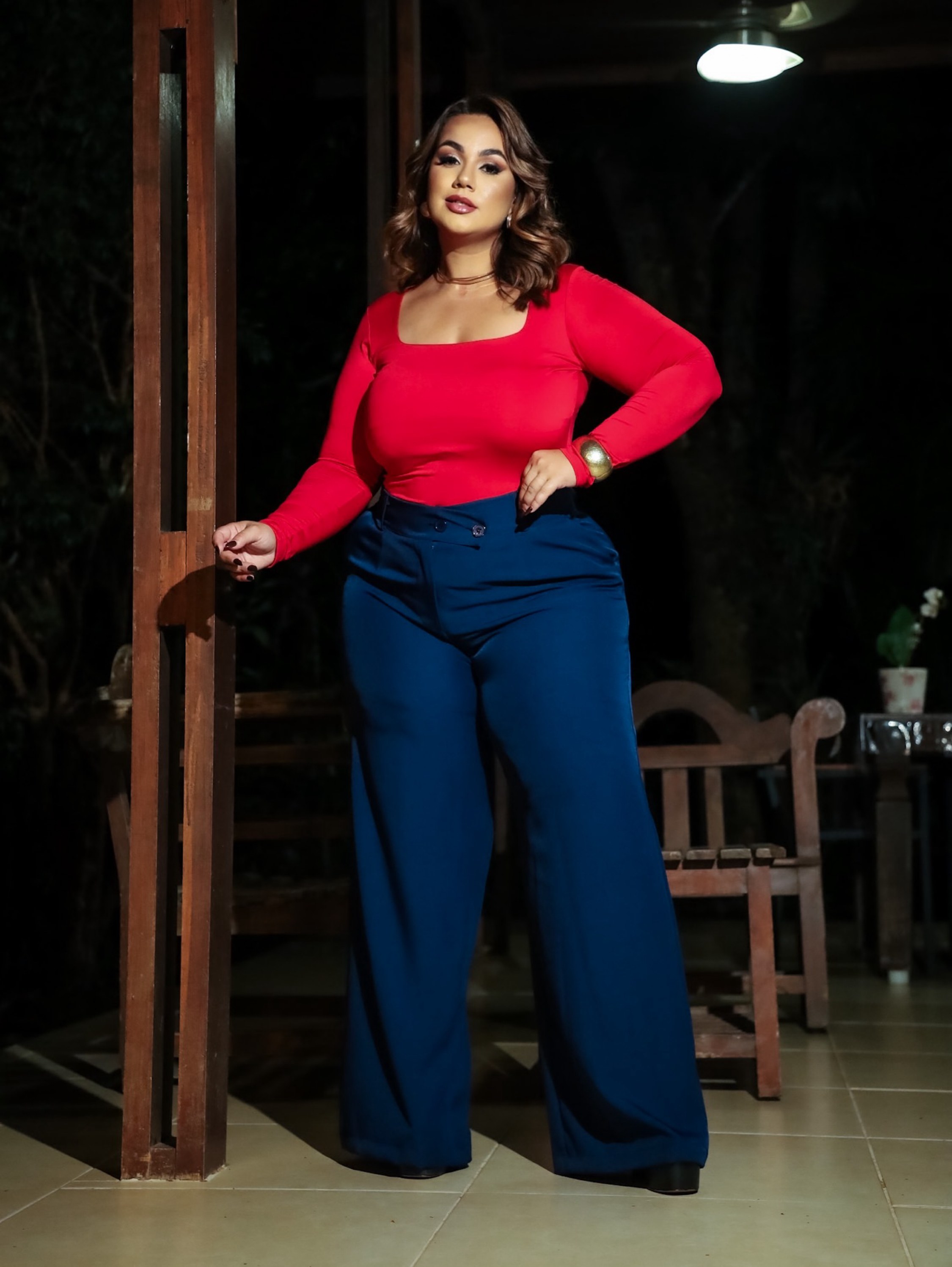 Calça Karol, pantalona social tecido Marrante