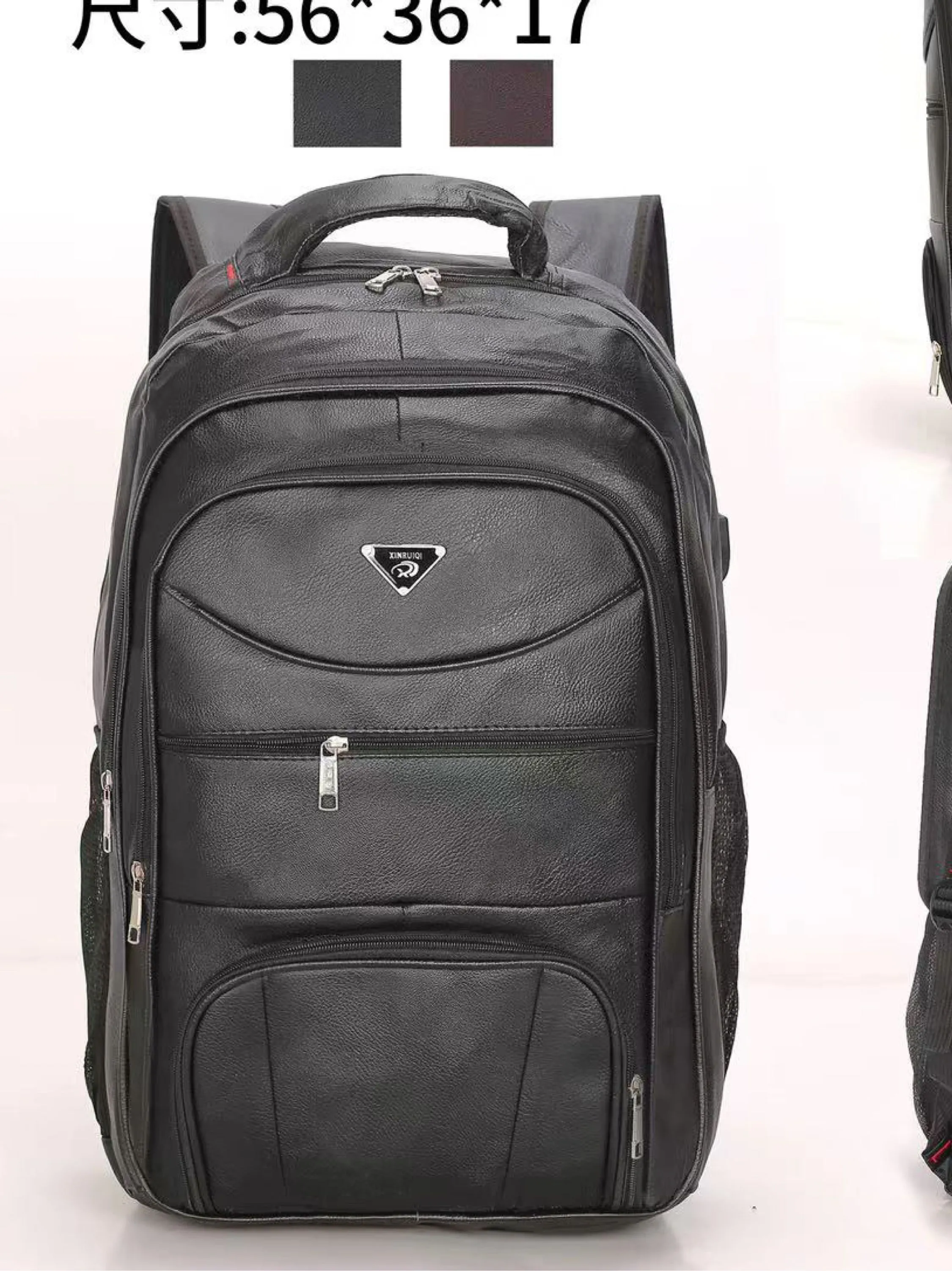 XL-02-Mochila de couro masculina com porta USB, grande capacidade para laptop de escola social executiva, modelo aleatório de transporte de couro falso