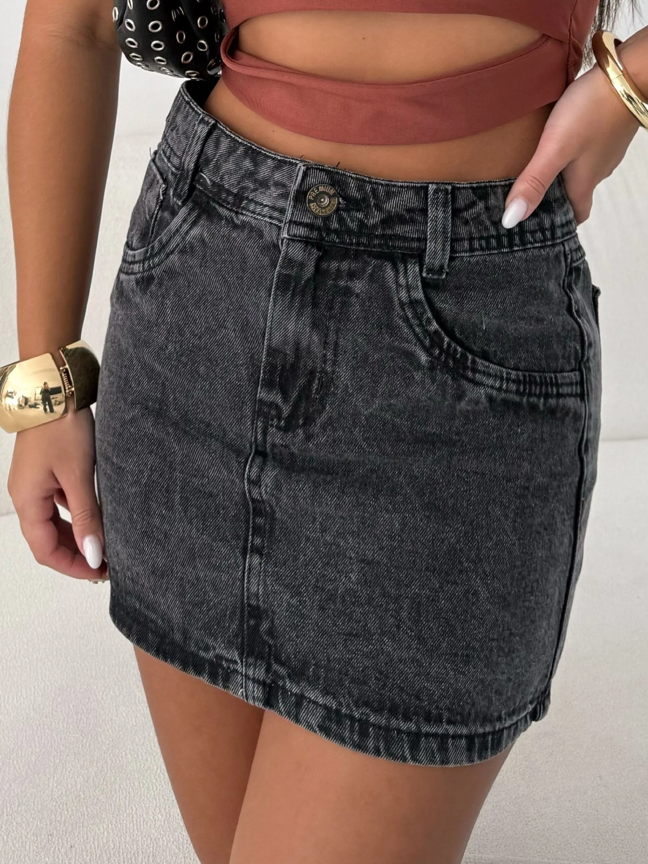 Saia jeans básica preta