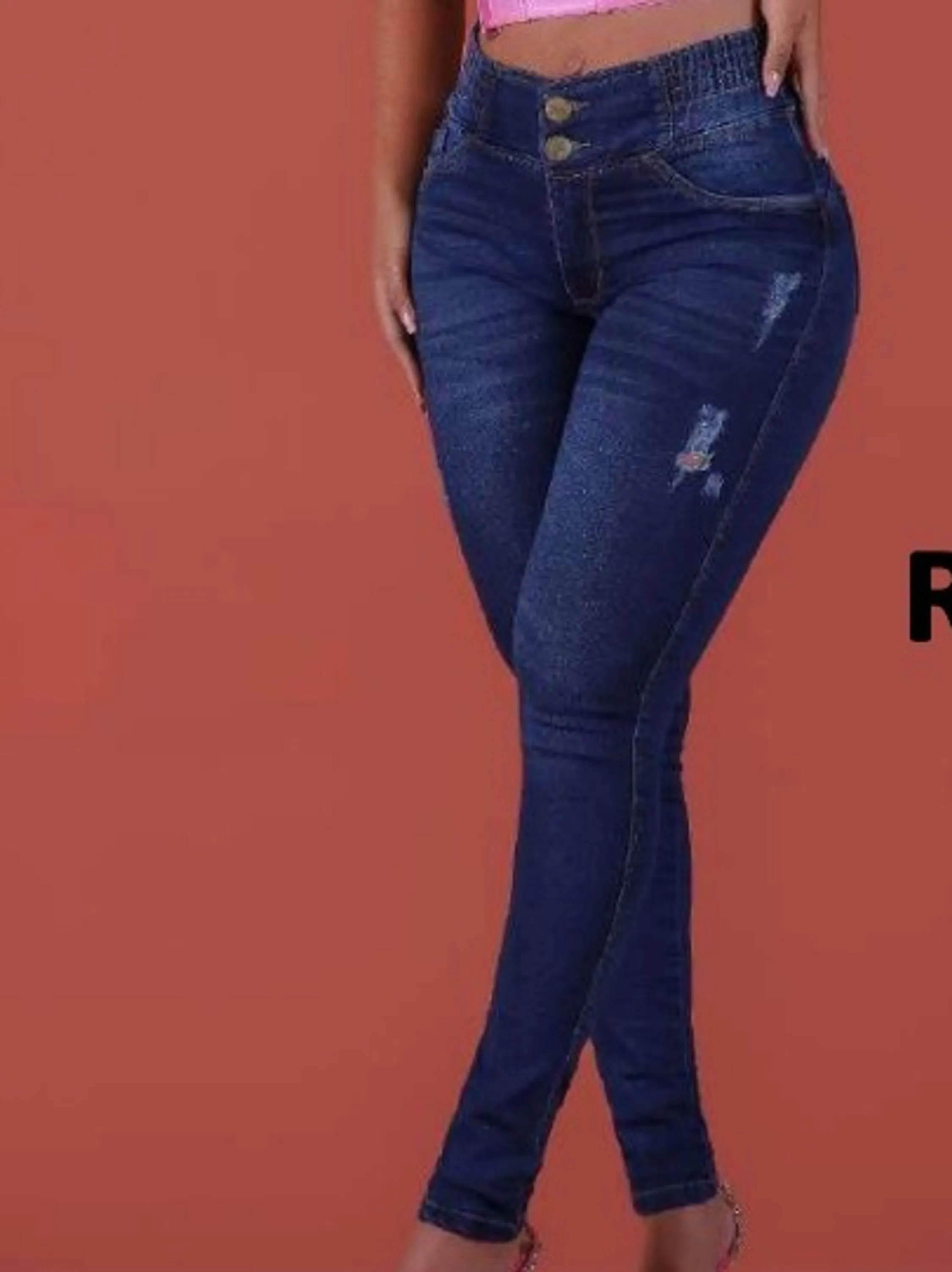 Calça jeans cintura alta elástico cos