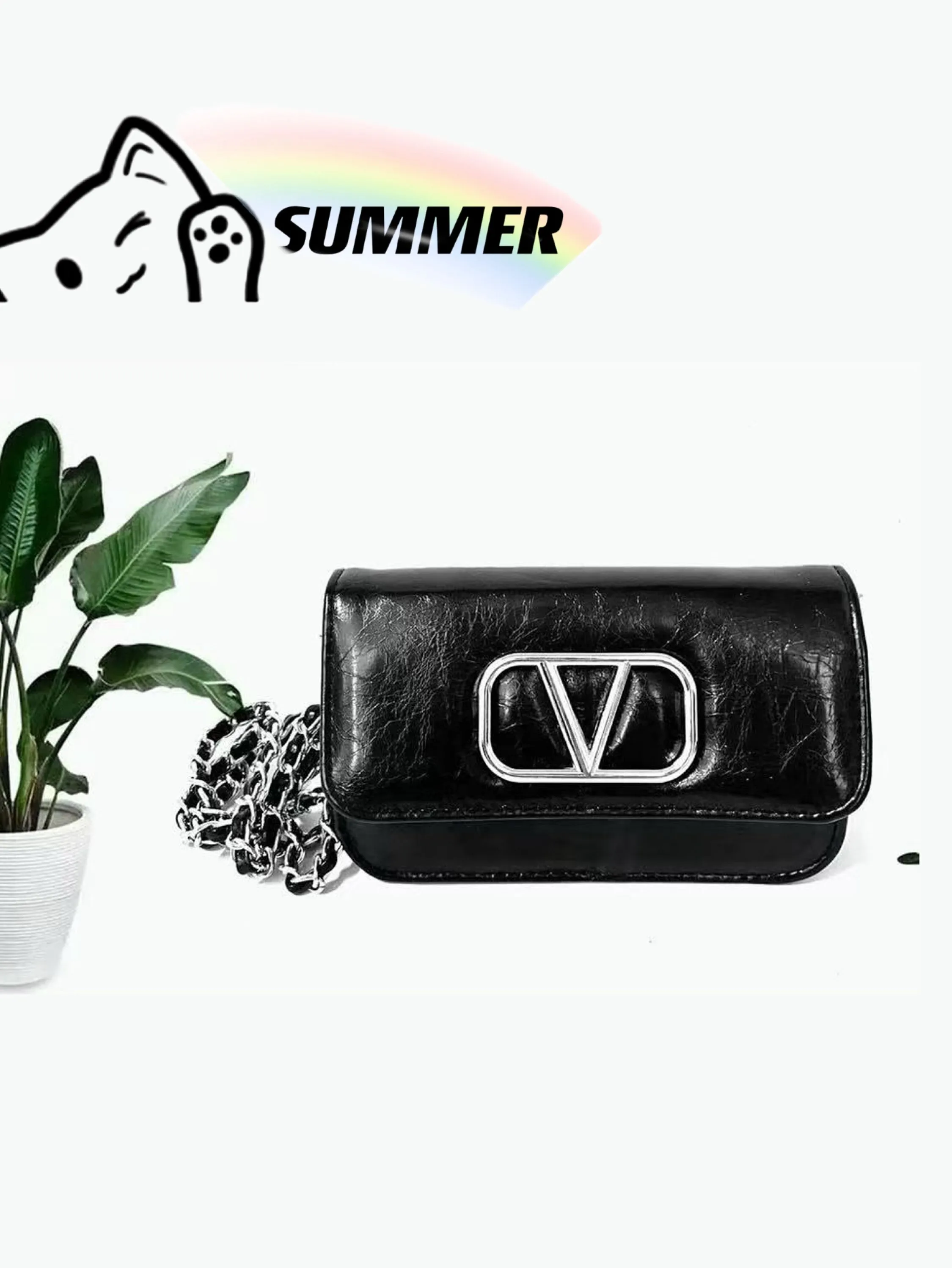 Bolsa com alça de corrente metalizada com letra V AL-1271