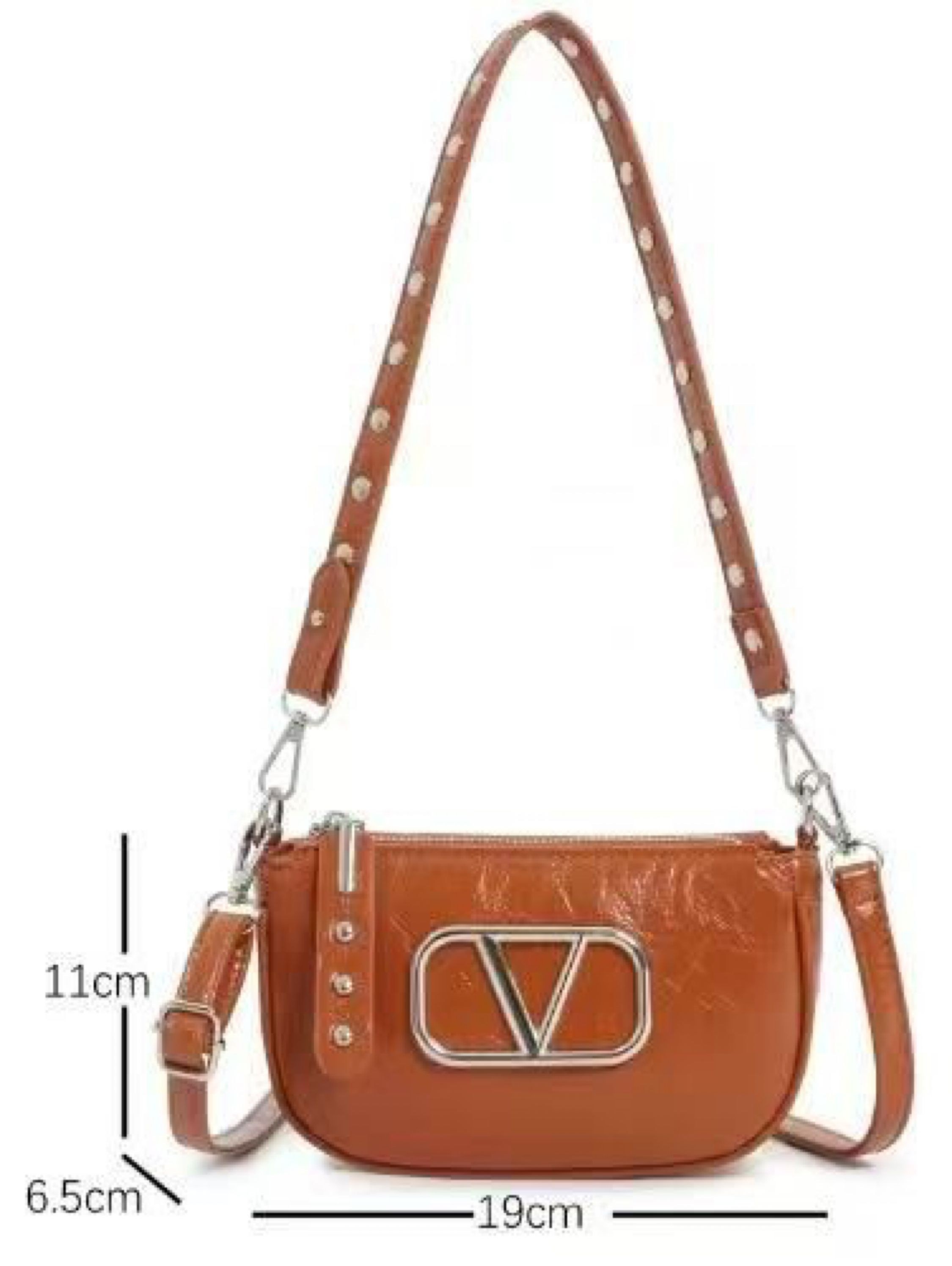 Bolsa metalizada bem chic com letra V, 2 alças AL-12511