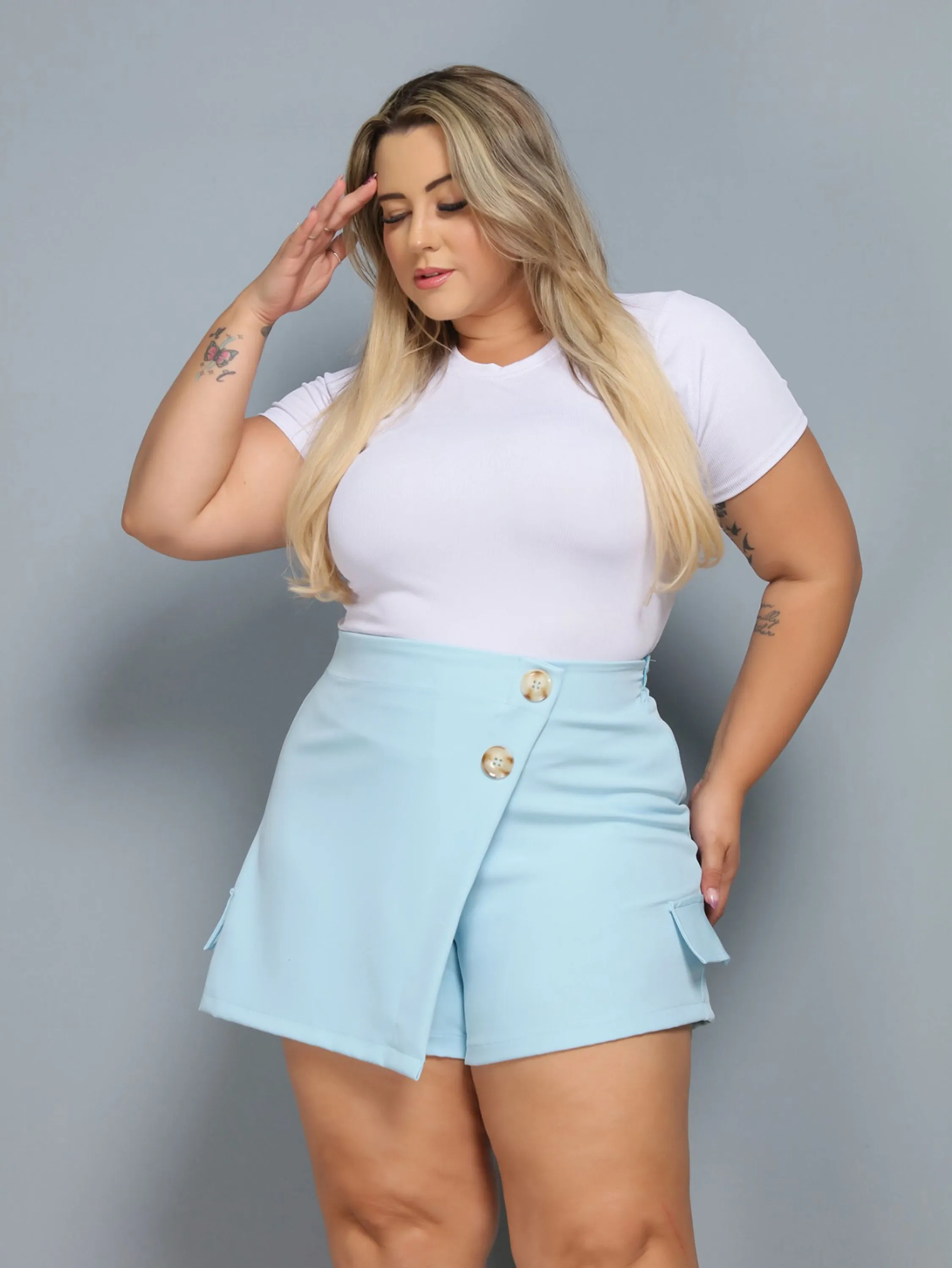 Short Saia Alfaiataria Feminina Plus Size  Elastico