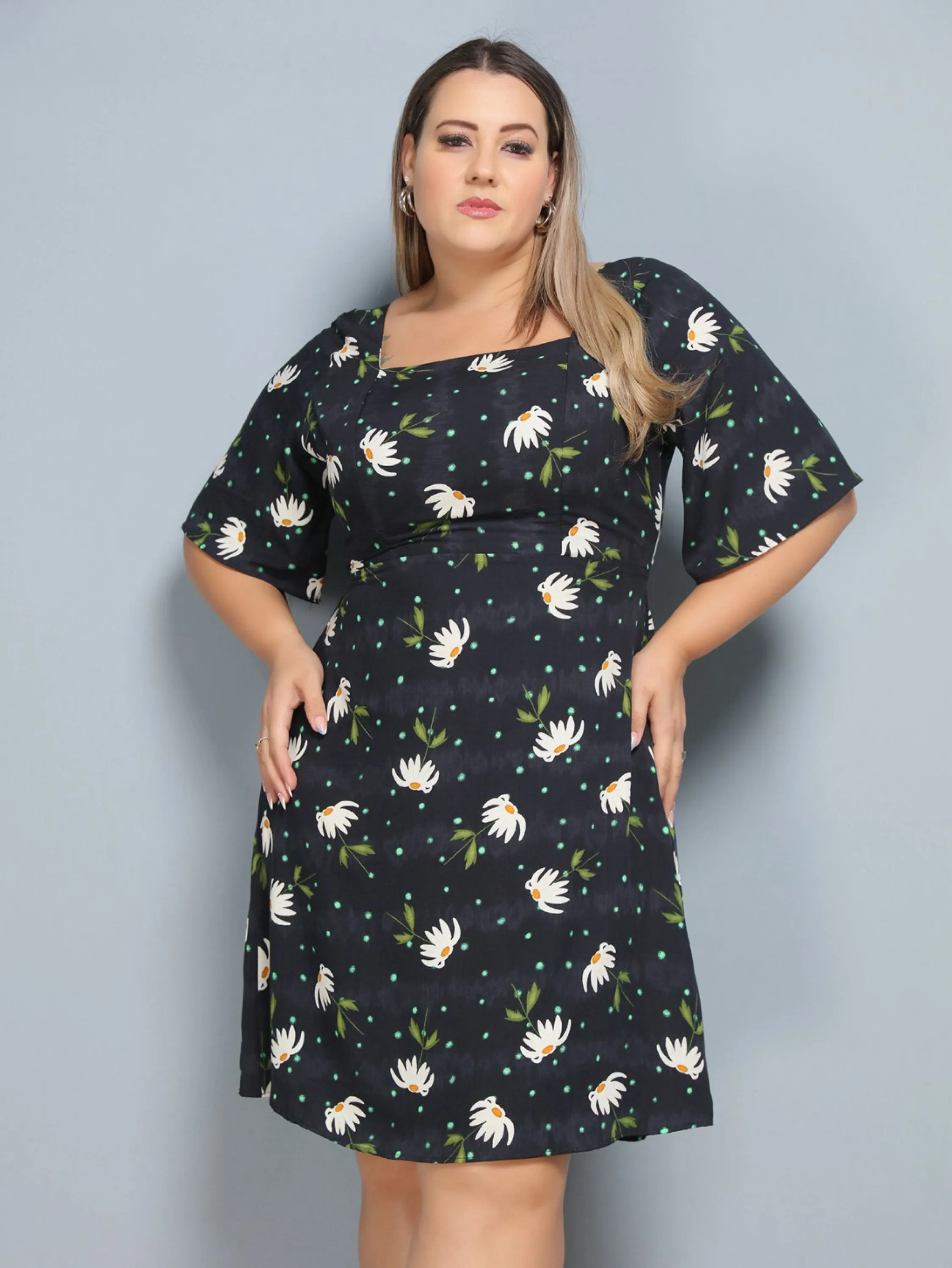 Vestido Curta Plus Size Feminino Estampado Costas Abertas G1 G2 B15