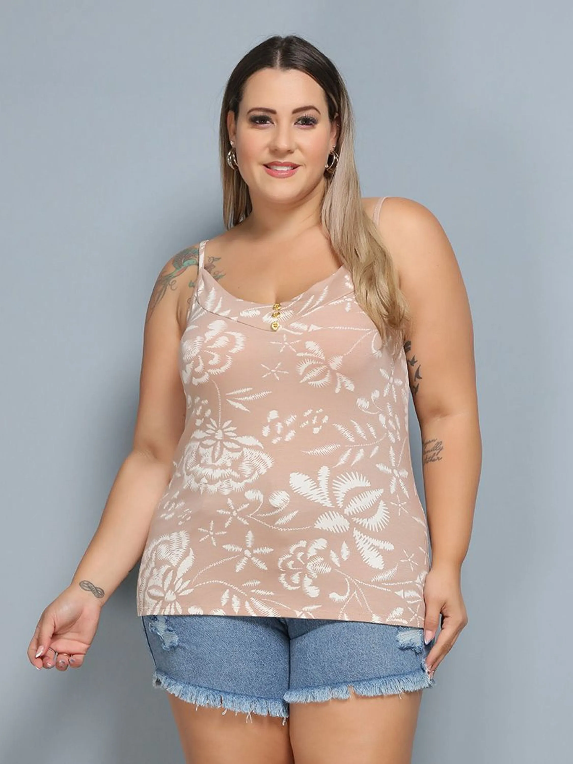 Regata Blusa Camiseta Plus Size Feminina Alça Estampada