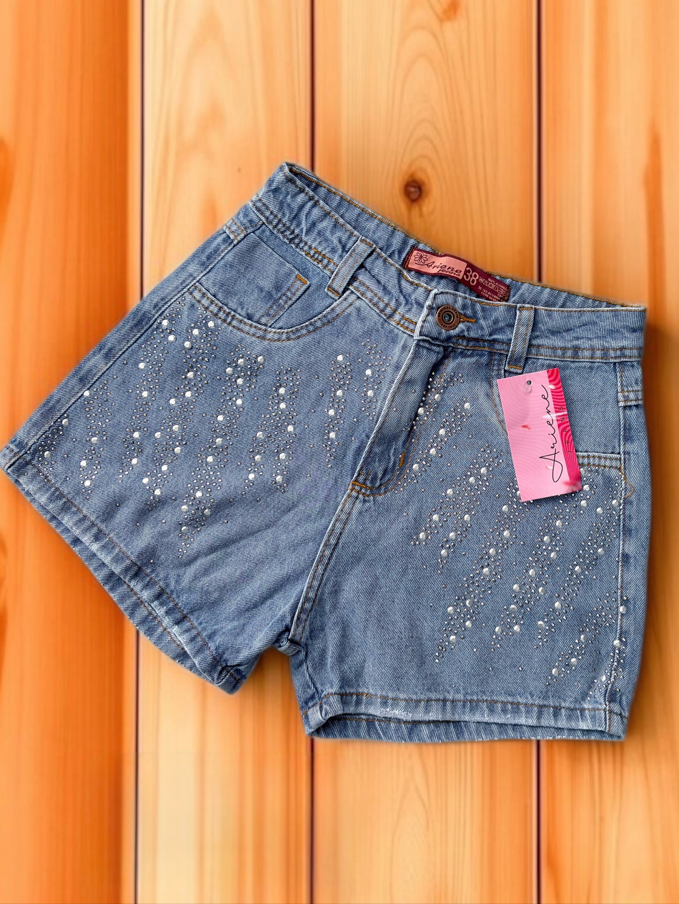 Short jeans feminino Clara com brilho