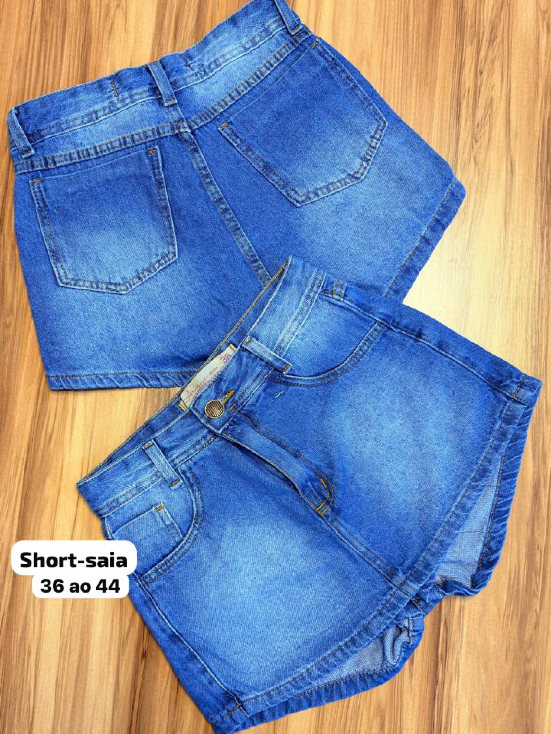Short saia jeans escura feminina lisa