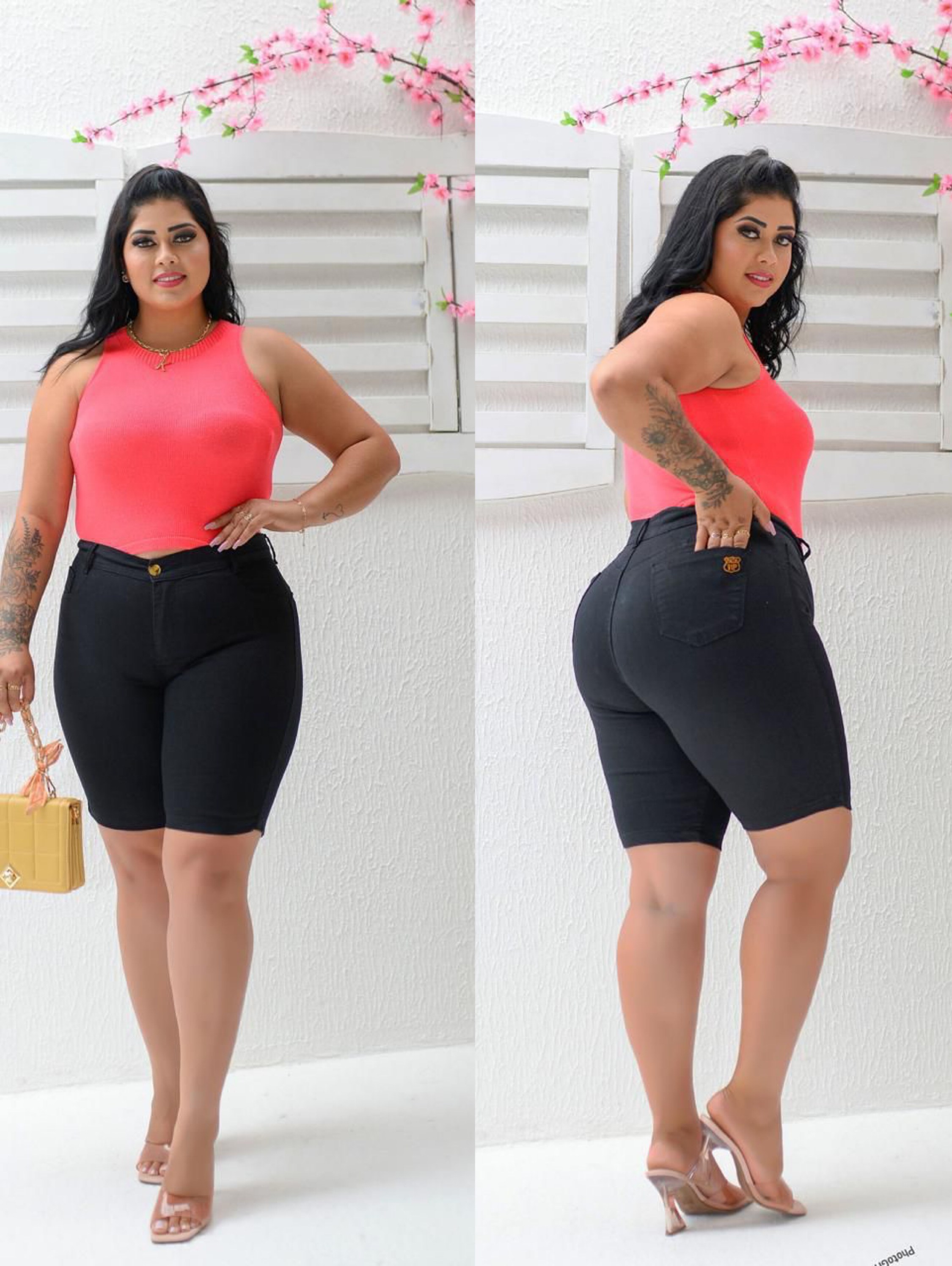 Bermuda plus feminina preta com lycra