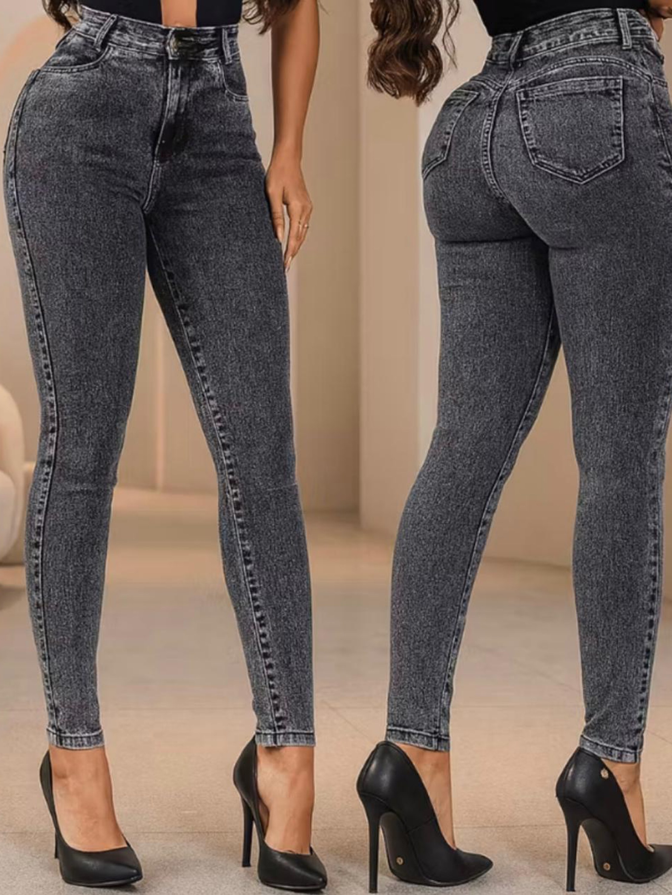 Calca jeans feminina grafite com lycra