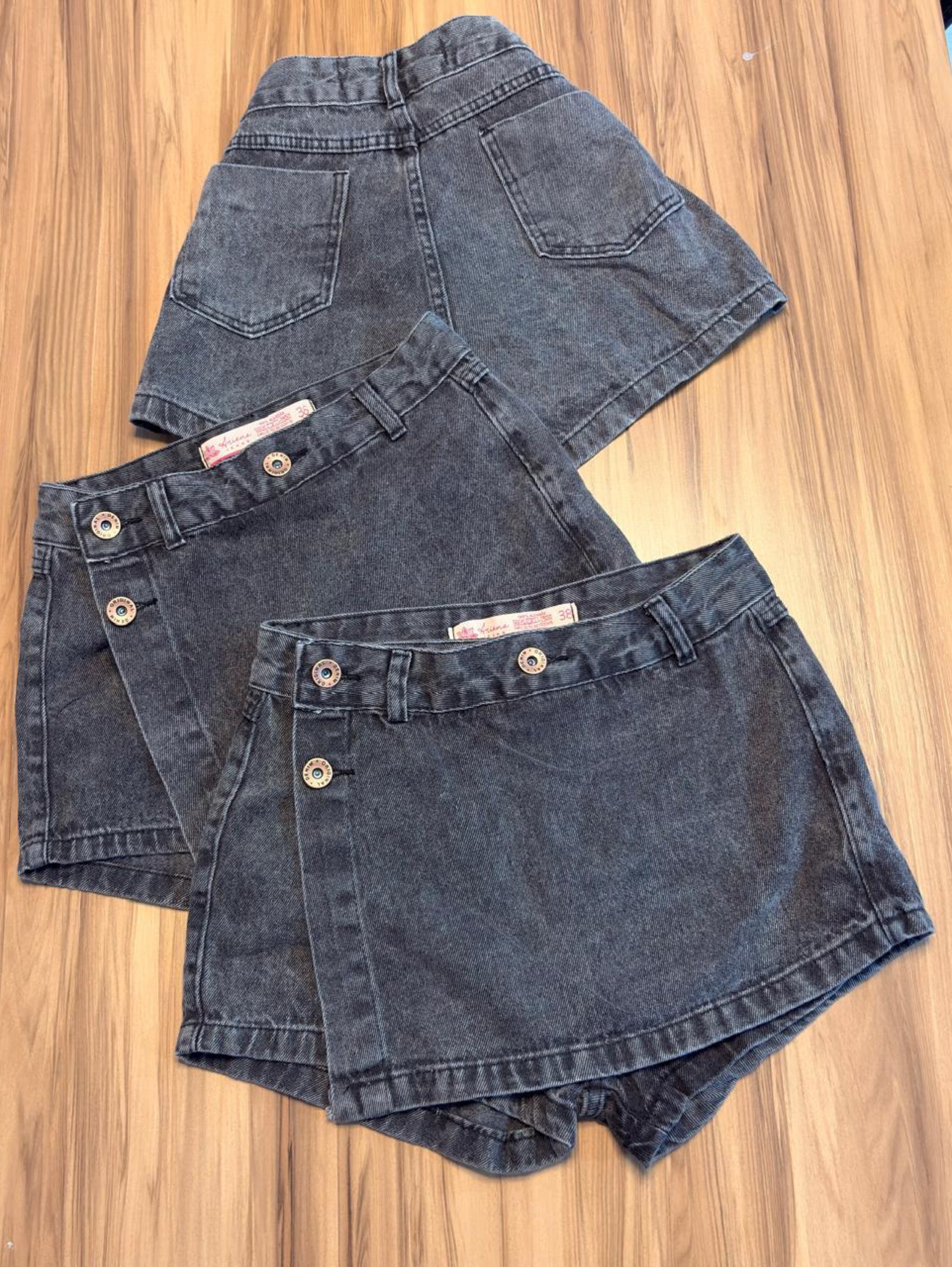 Short saia feminina jeans grafite