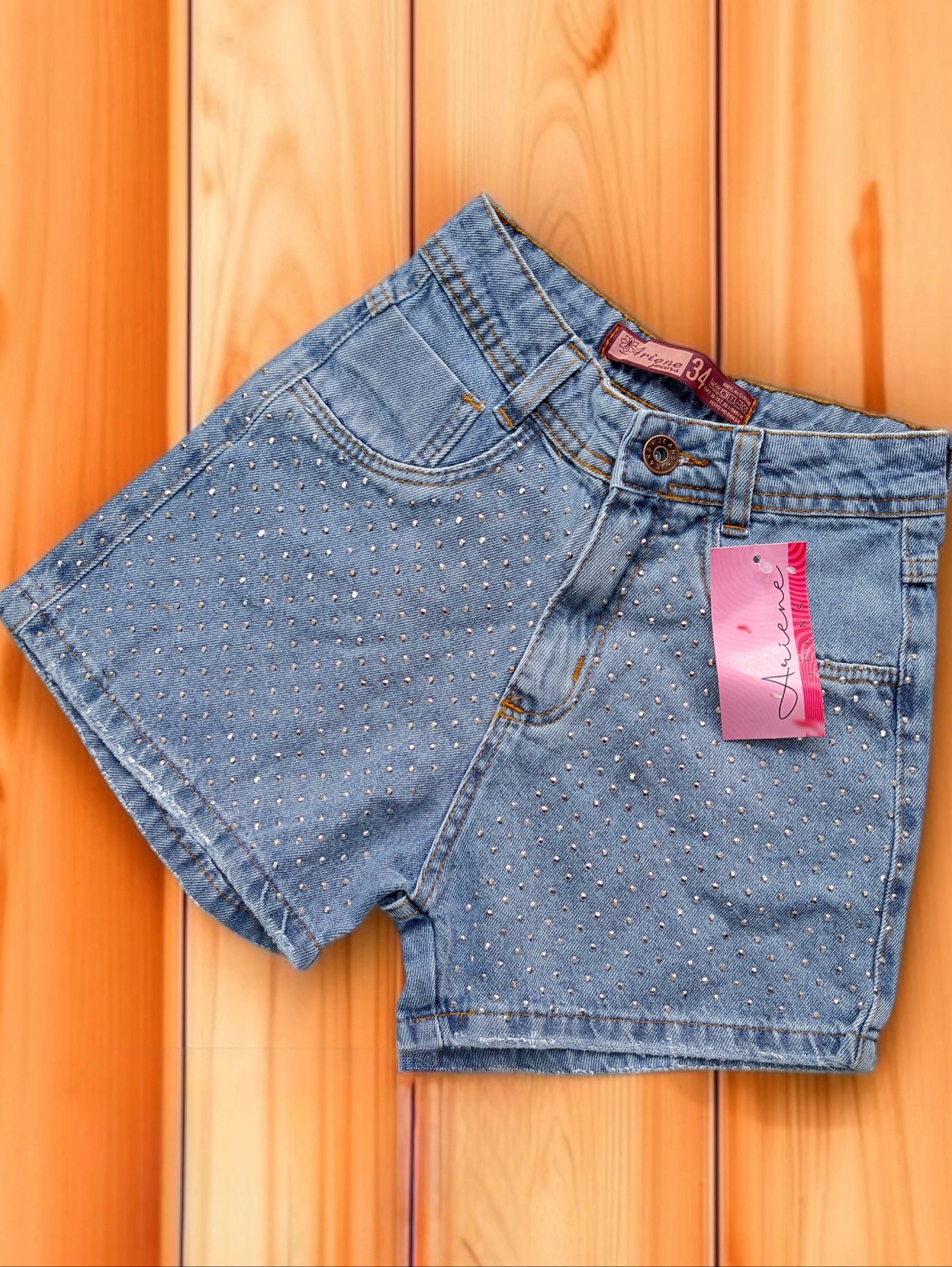 Short jeans feminino Clara com brilho