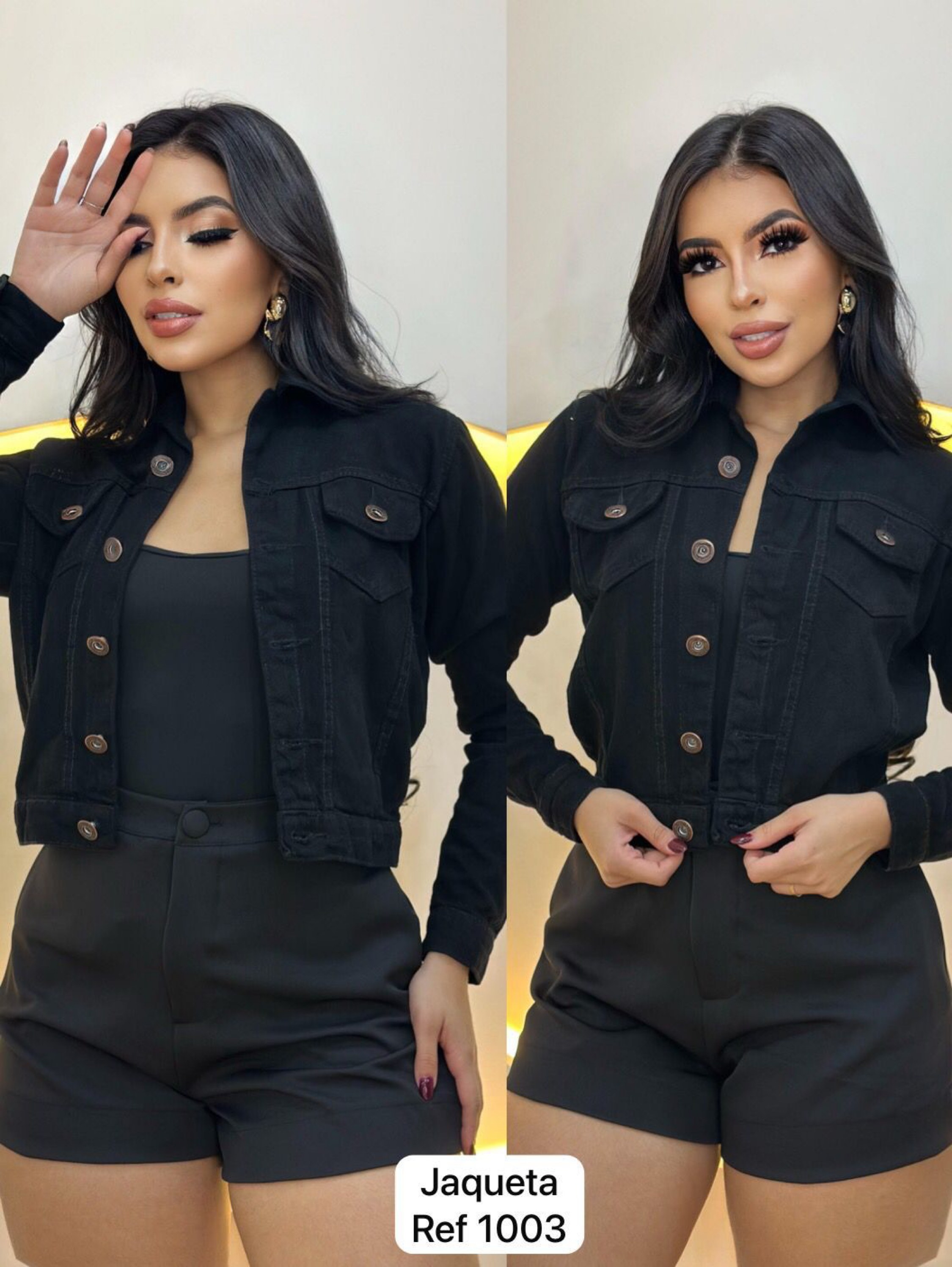 Jaqueta feminina jeans preta