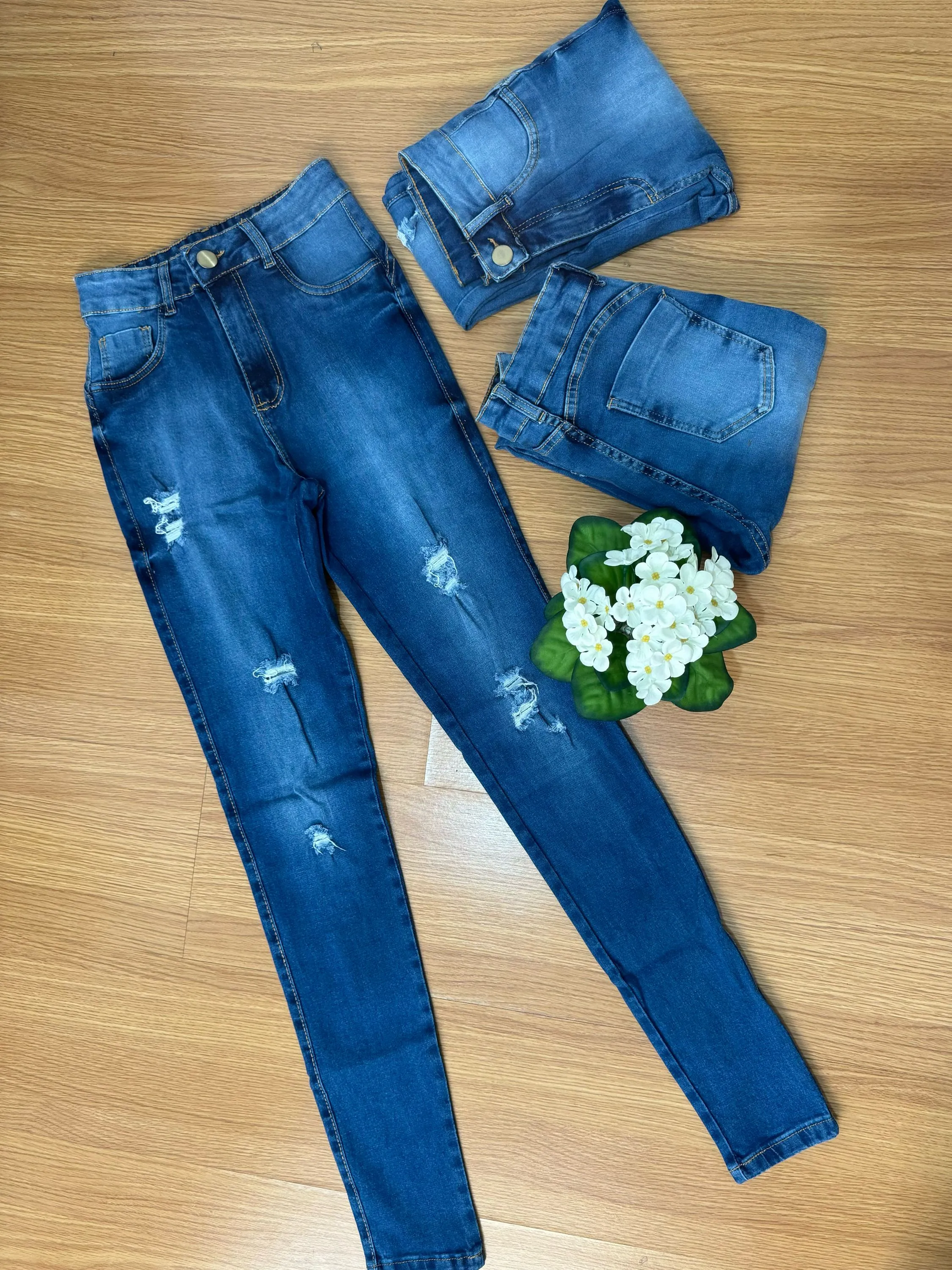 Calca jeans power laicra meio clara