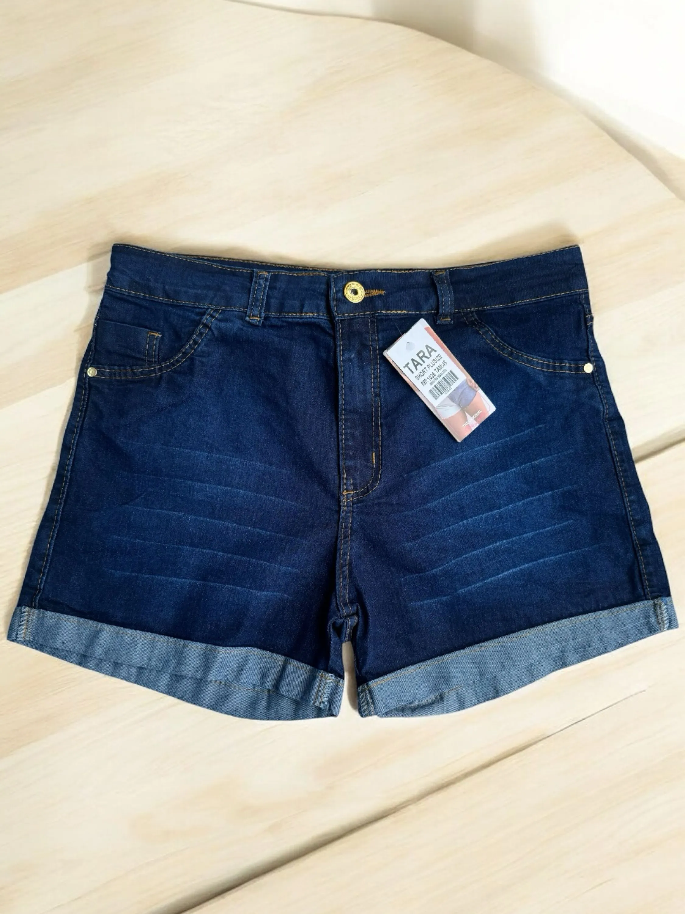 Short plus jeans escura com laycra barra dobrado( SPP5)