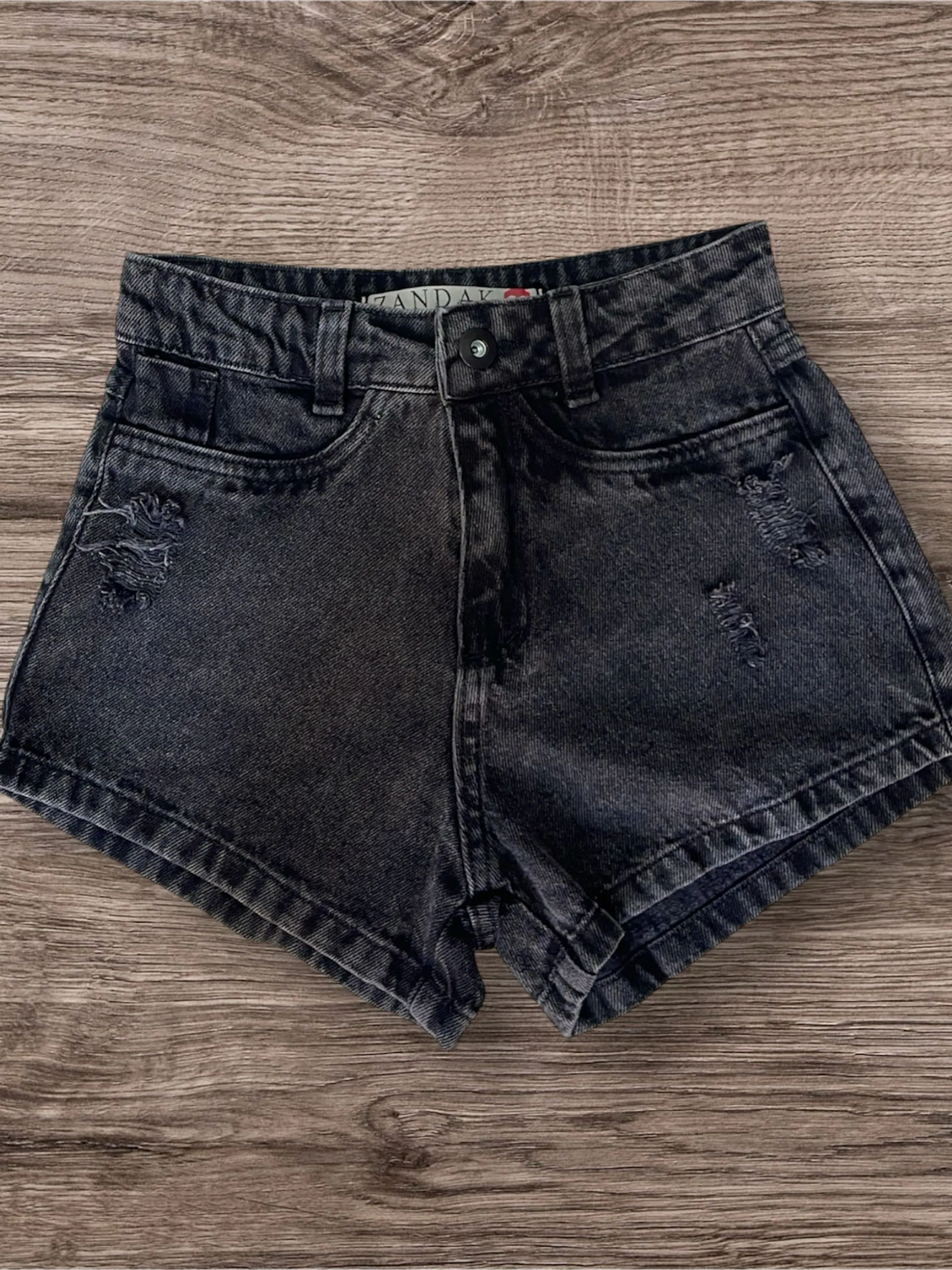 Short jeans feminino preta marmorizado rasgada (SH45 M)