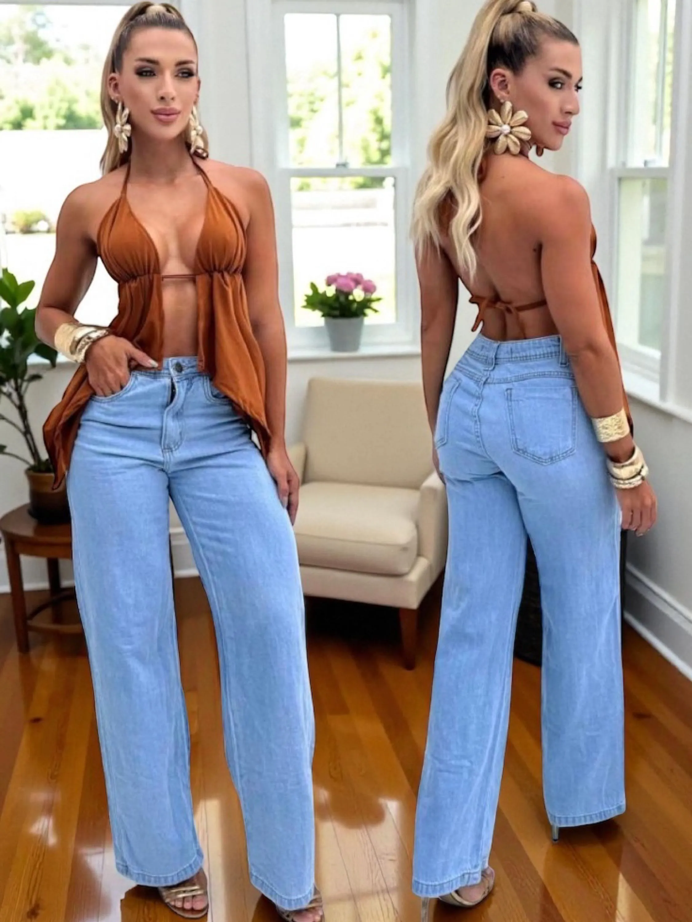 Calca widleg feminina jeans clara