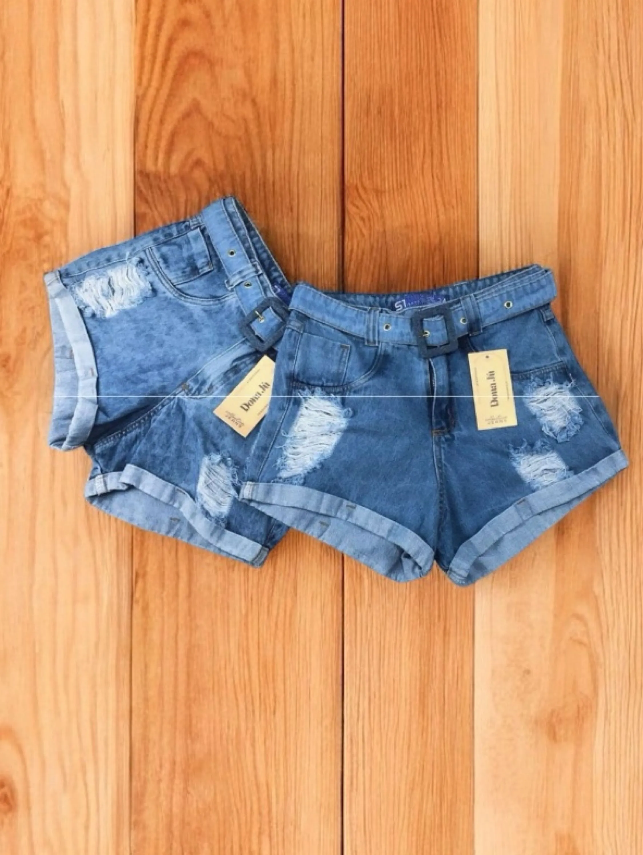 Short feminino jeans clara com cinto