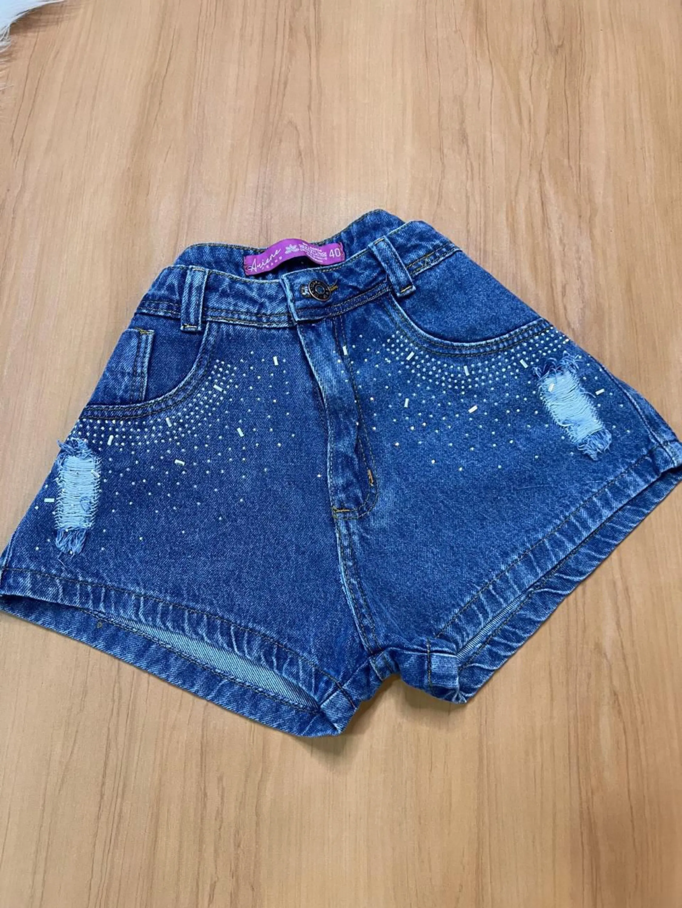 Short jeans feminino brilho jeans escura