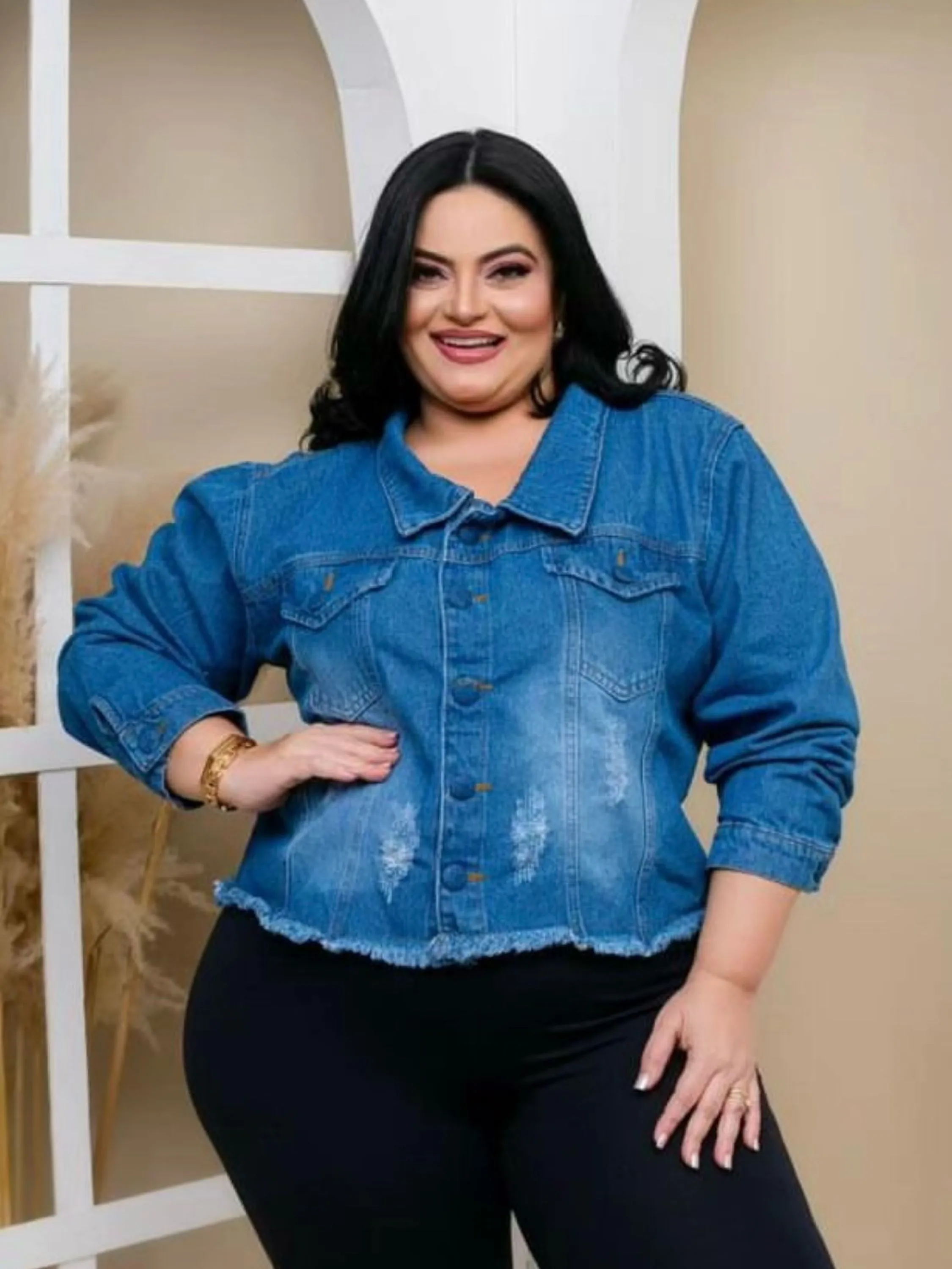 Jaqueta jeans plus size escura (JP2)