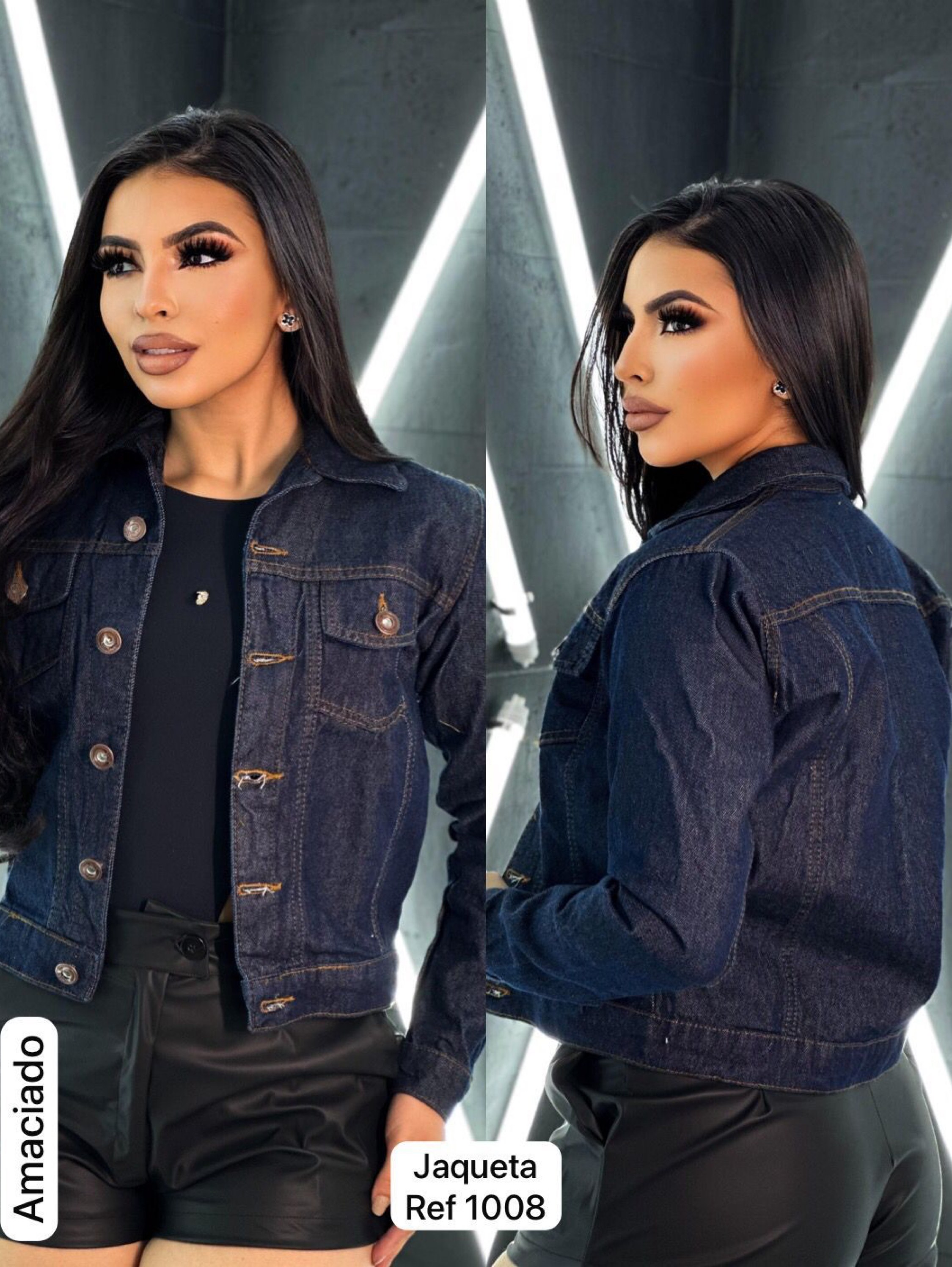 Jaqueta jeans feminina jeans escura