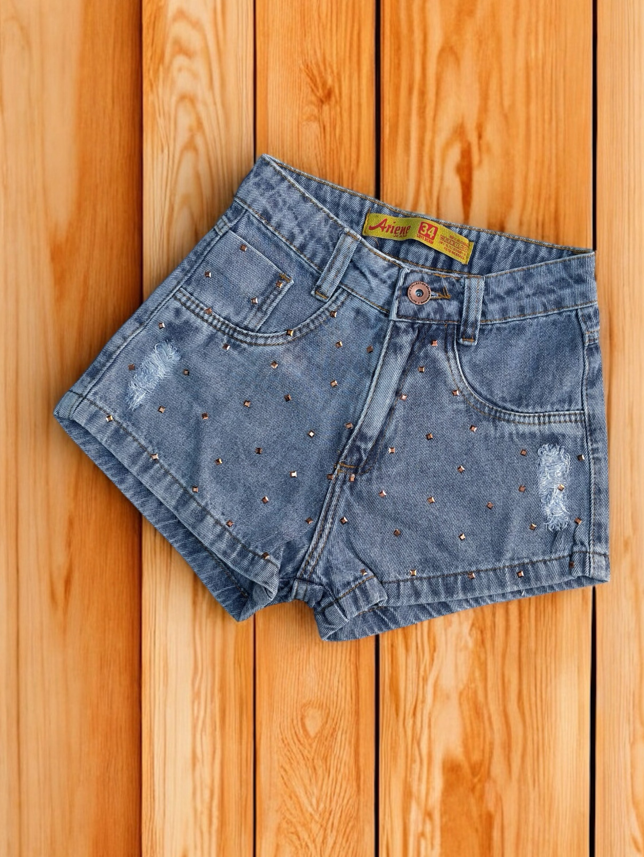 Short jeans feminino Clara Com brilho