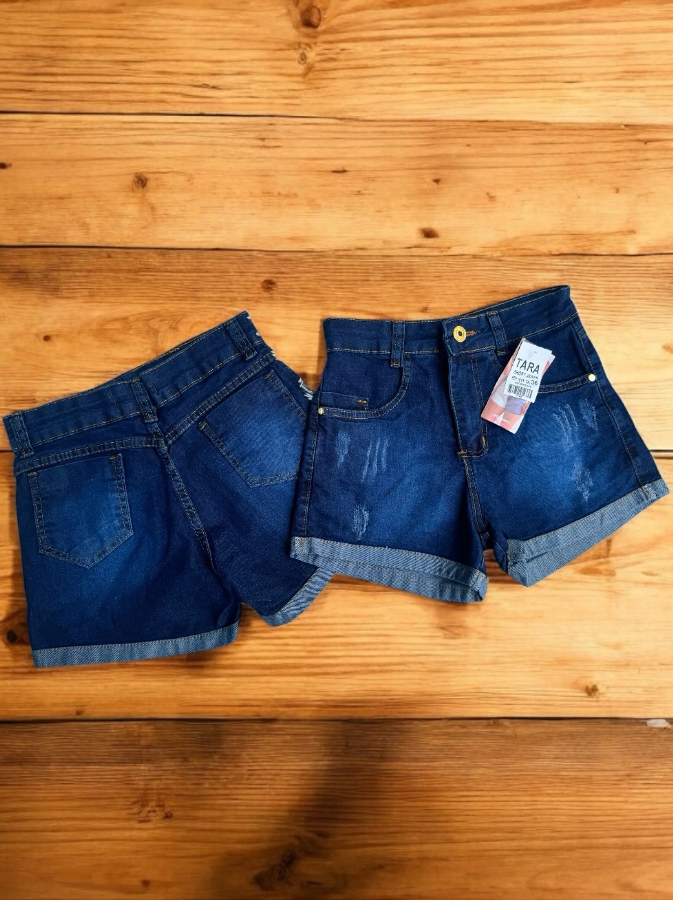 Short jeans escura lisa com barra dobrado (SH48)