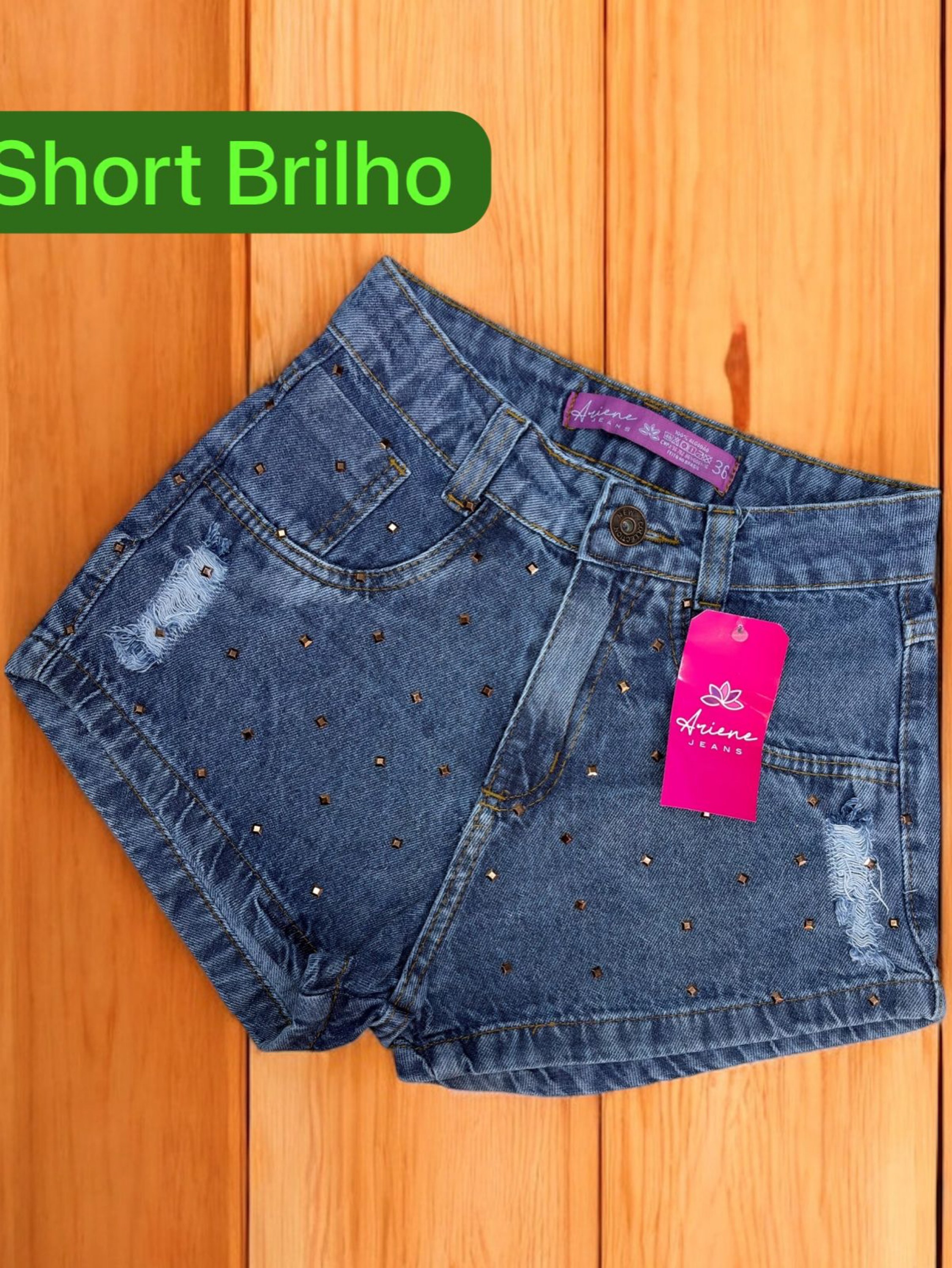 Short jeans feminino escura com brilho