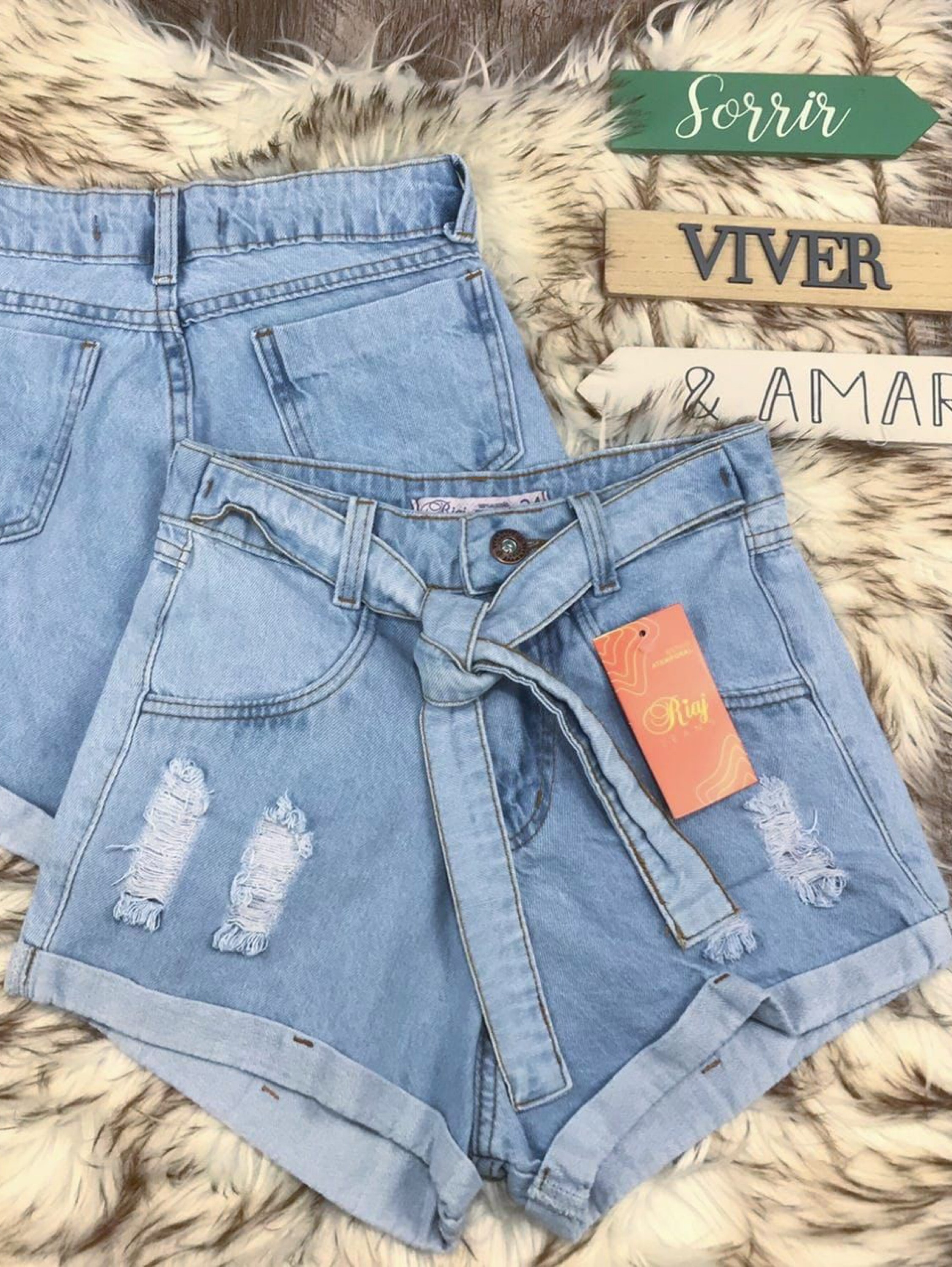 Short jeans feminino clara com cinto
