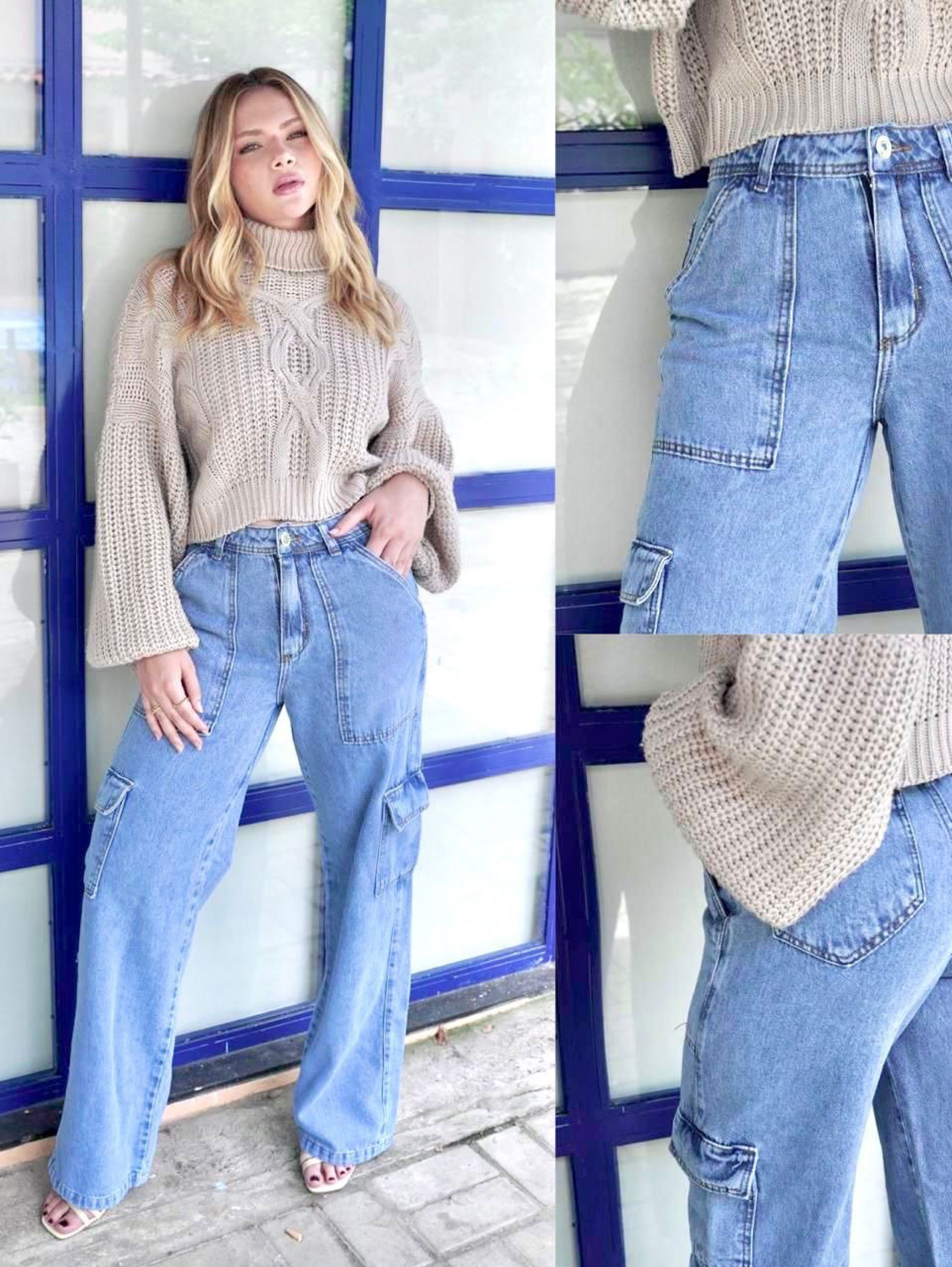 Calca cargo clara feminina