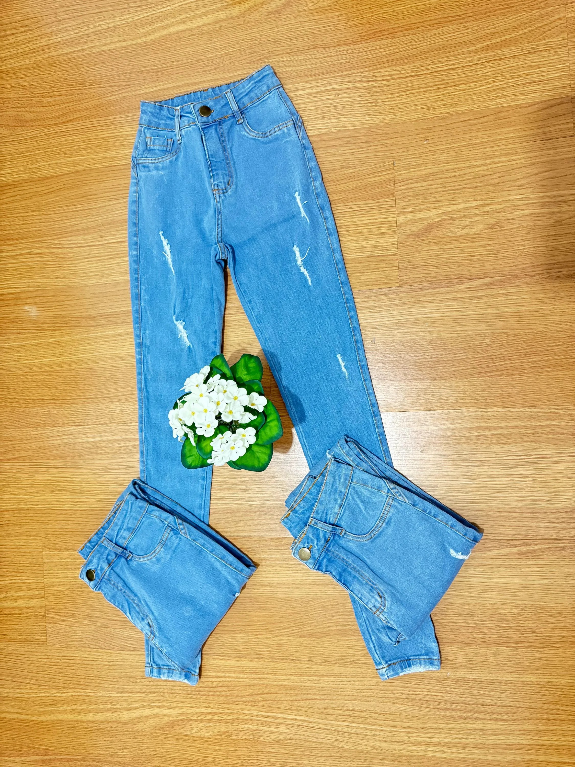 Calca jeans feminina power laicra clara