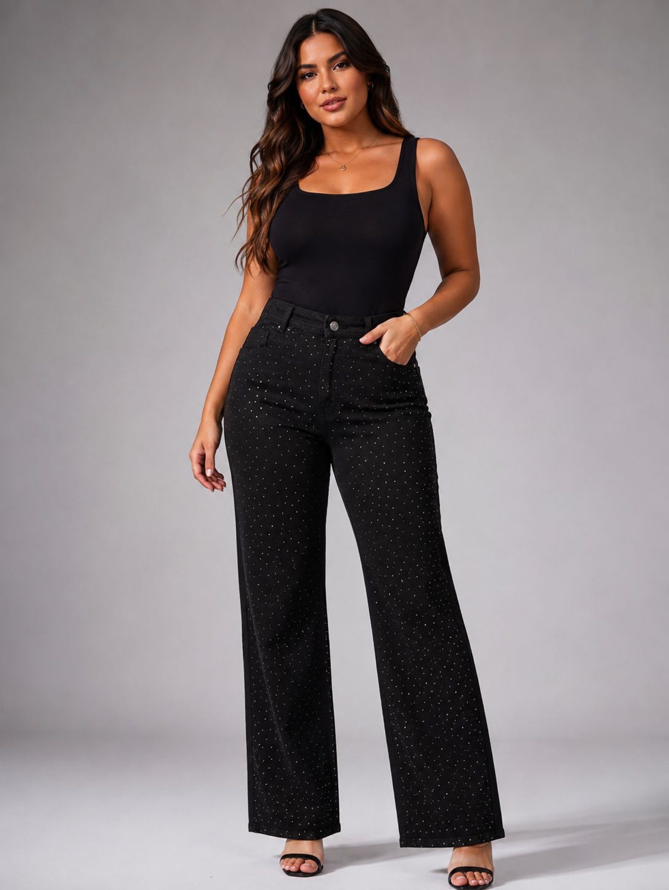 Calça Wide Leg com Brilho