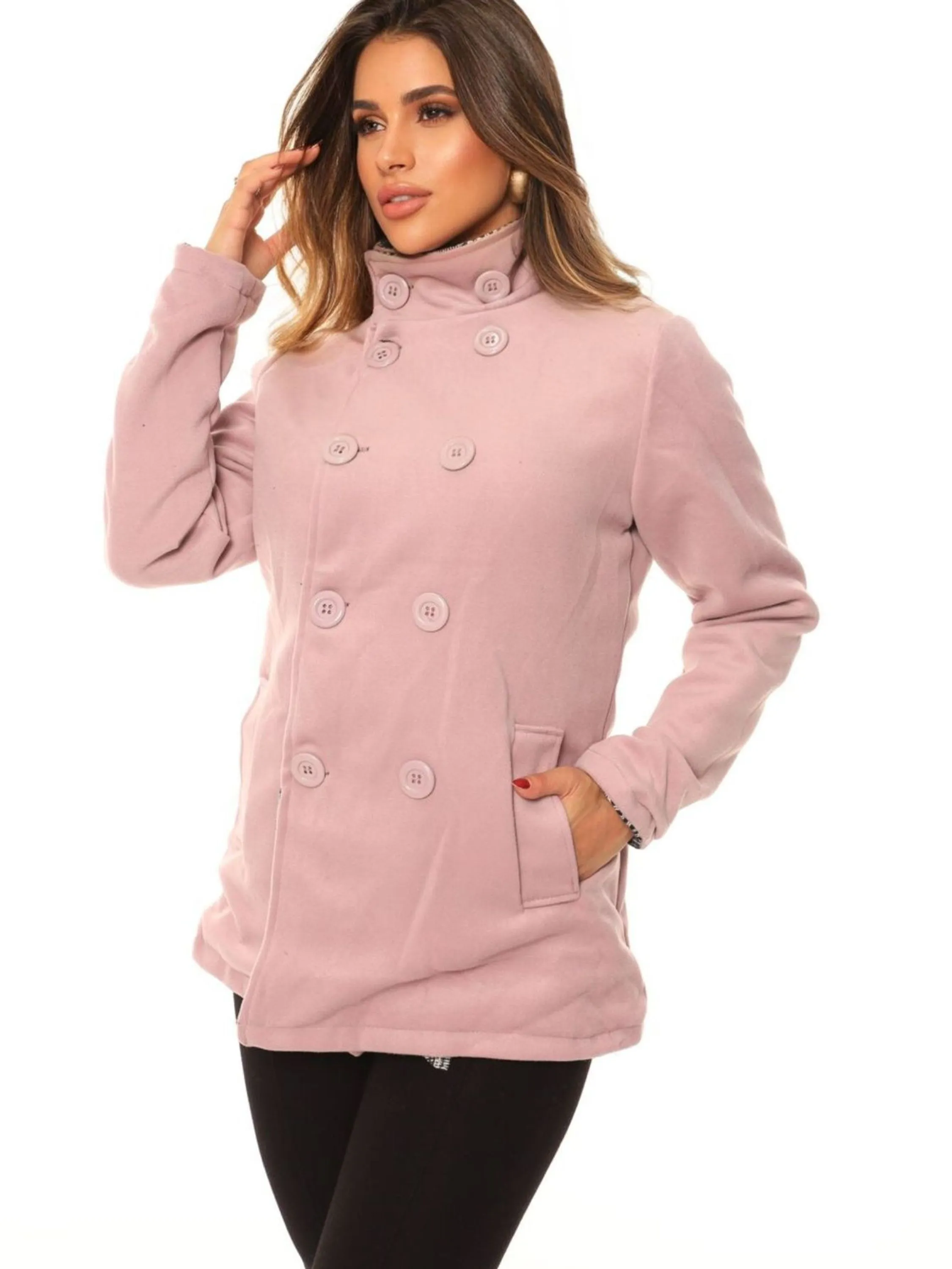 Sobretudo Feminino Casaco Xadrez Moda Elegante Dupla Face Moda Gringa Tendência de Inverno Rosa - N-3188