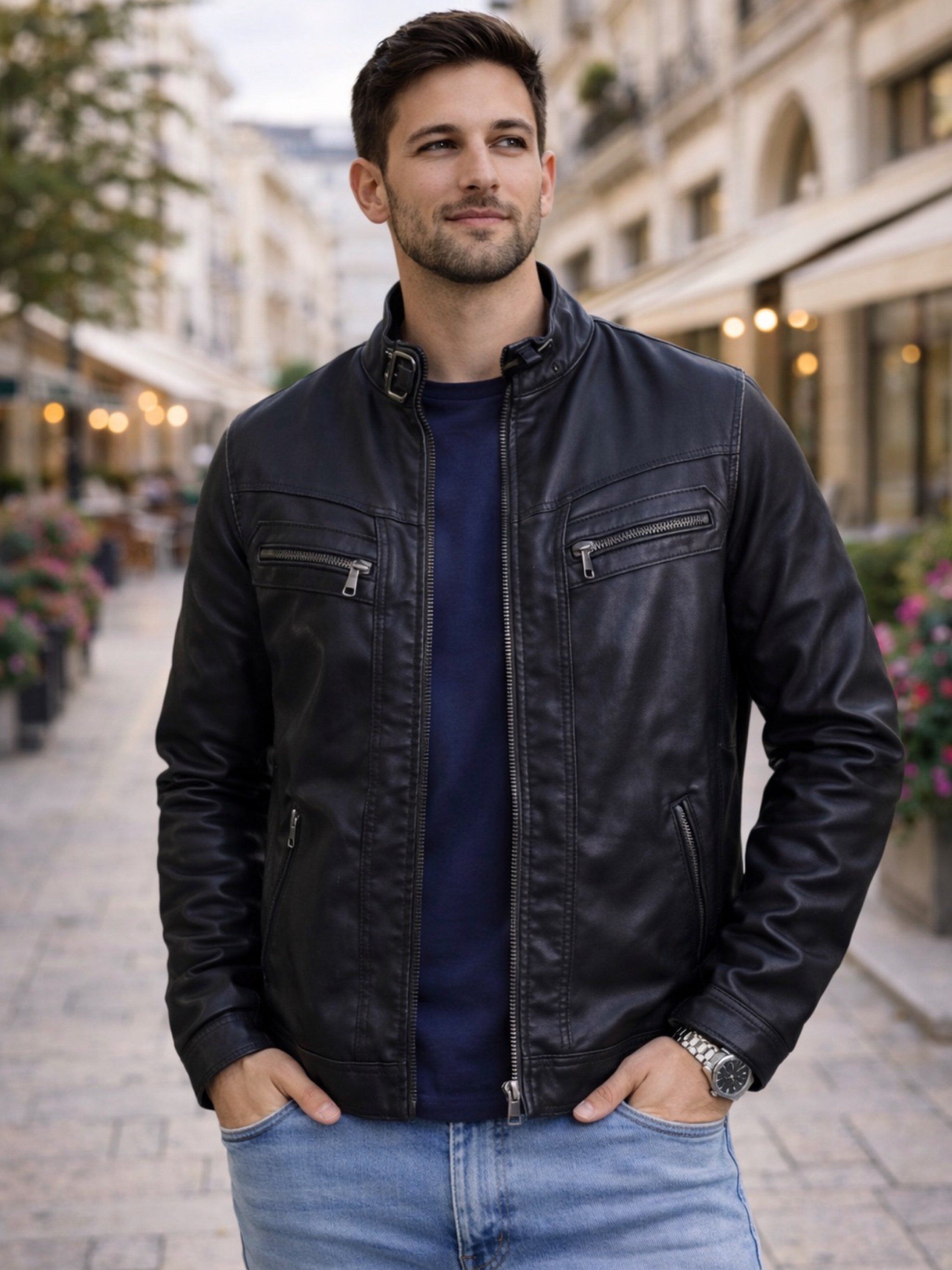 Jaqueta de couro forrada masculina