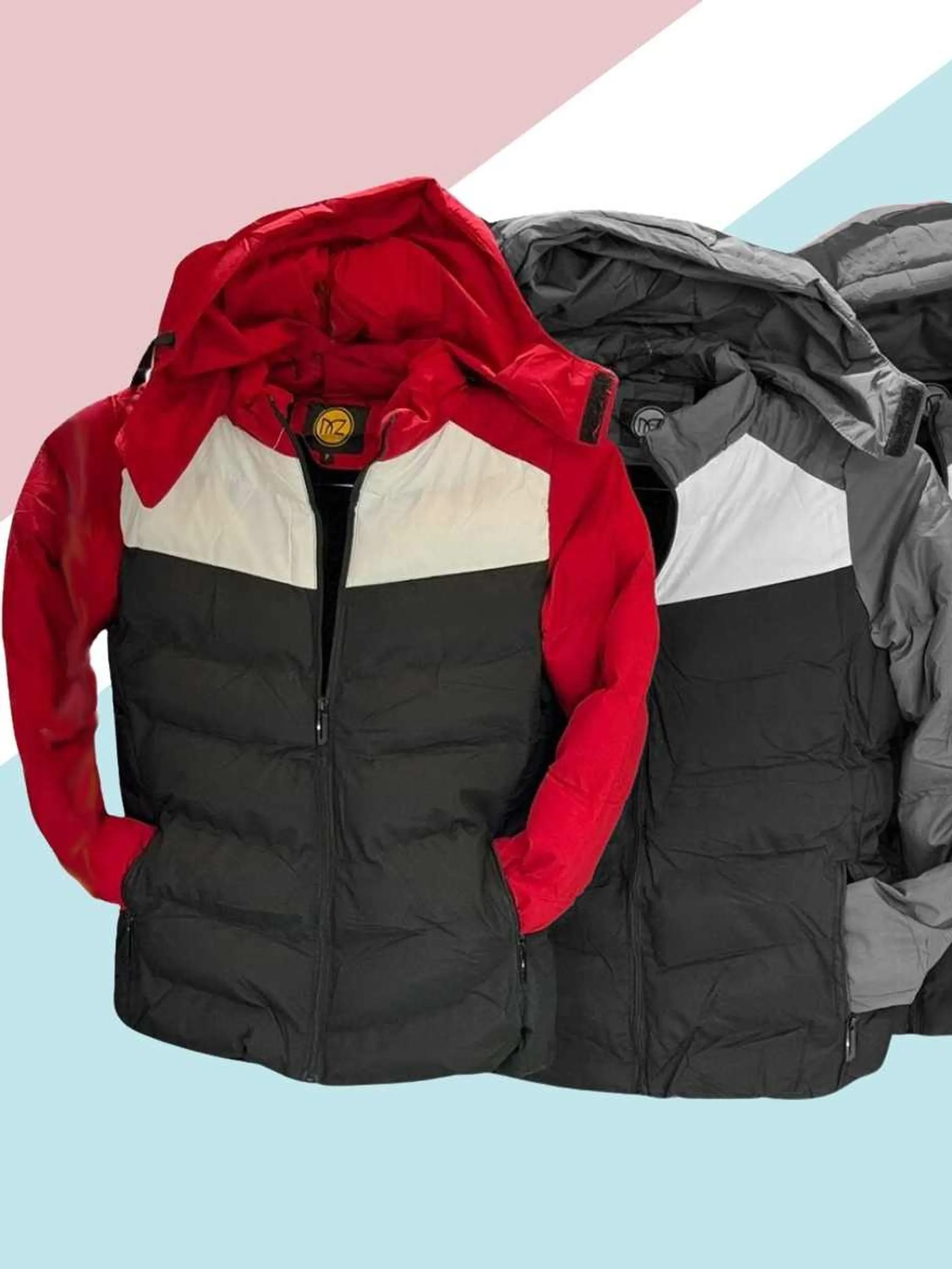 Jaqueta de Frio Colorida masculina forrada com Bolsos e Capuz de Inverno