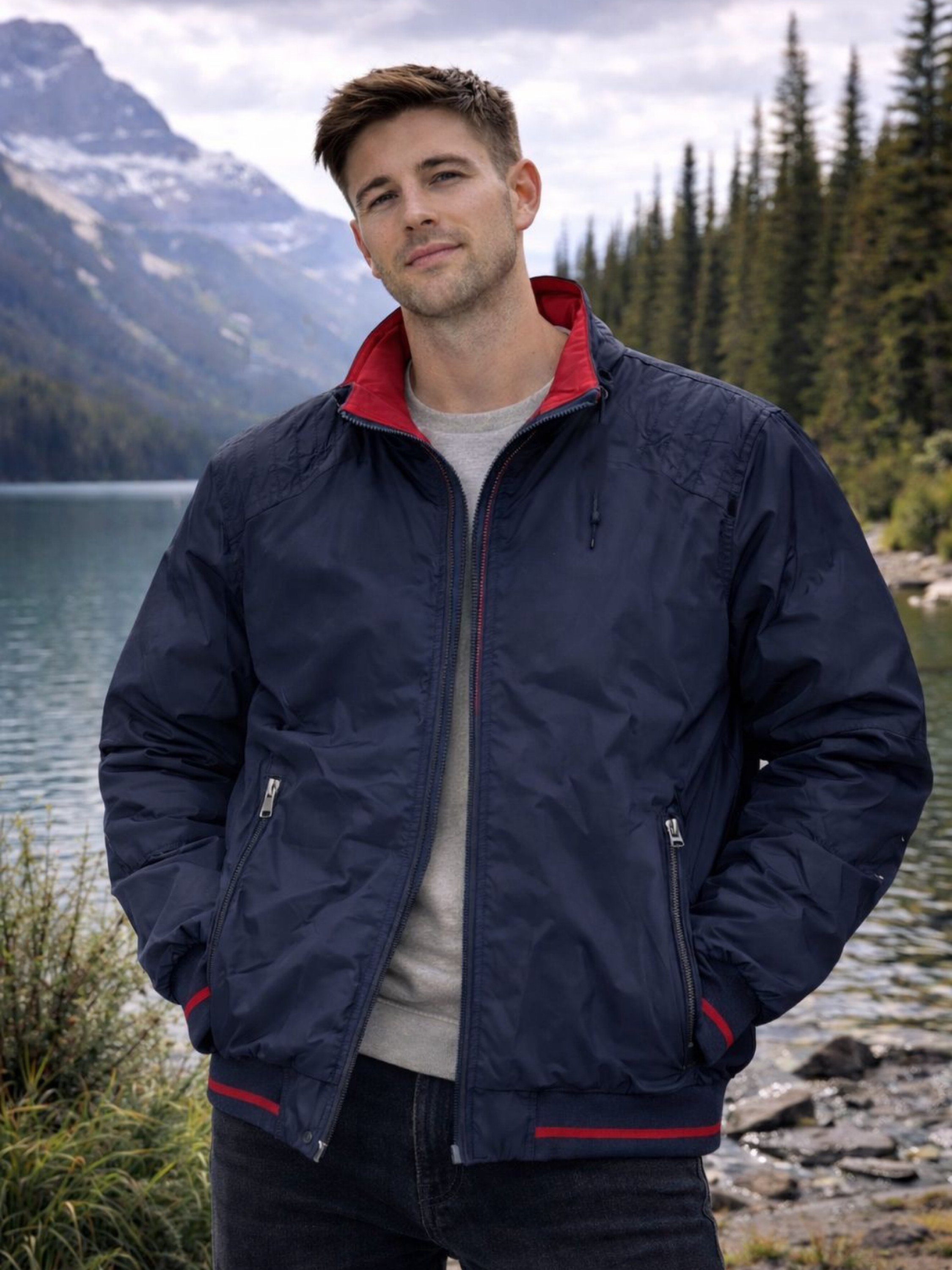 Jaqueta nylon dupla face masculina