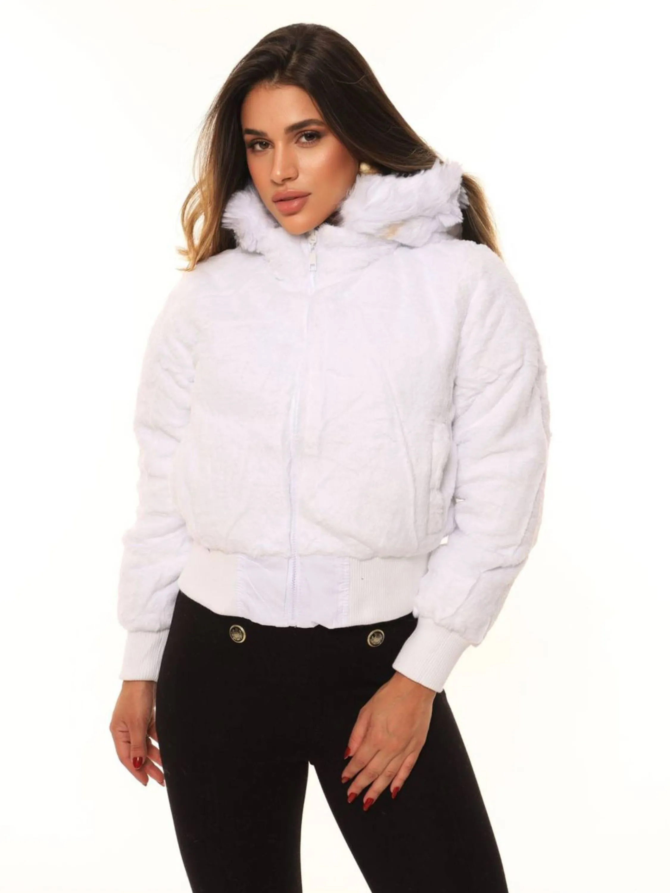 Jaqueta puffer curta forrada dupla fac e Capuz Removível Moda Gringa Tendência de Inverno - AL-050