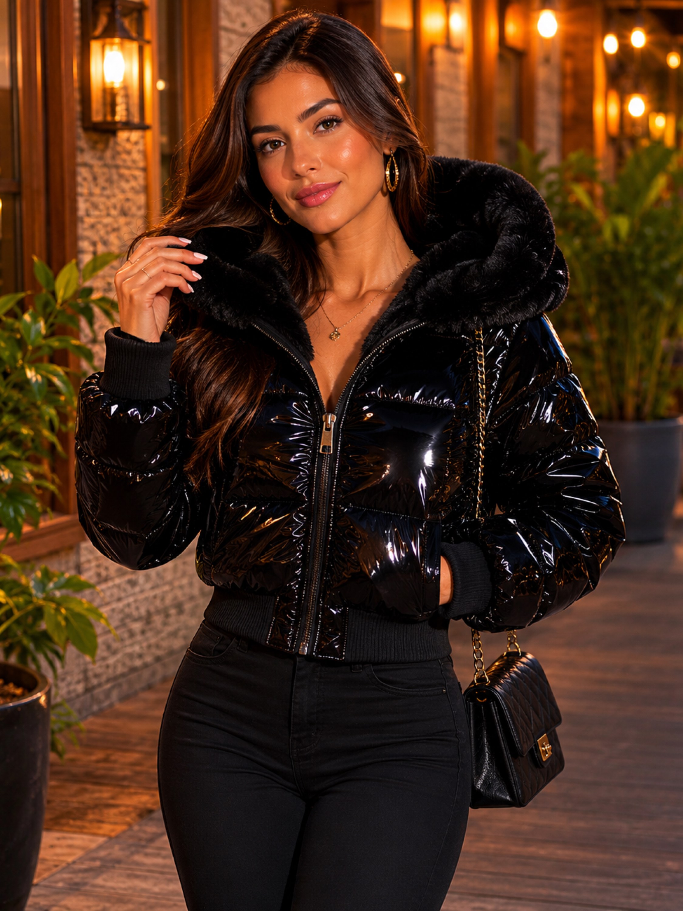 Jaqueta vinil dupla face feminina