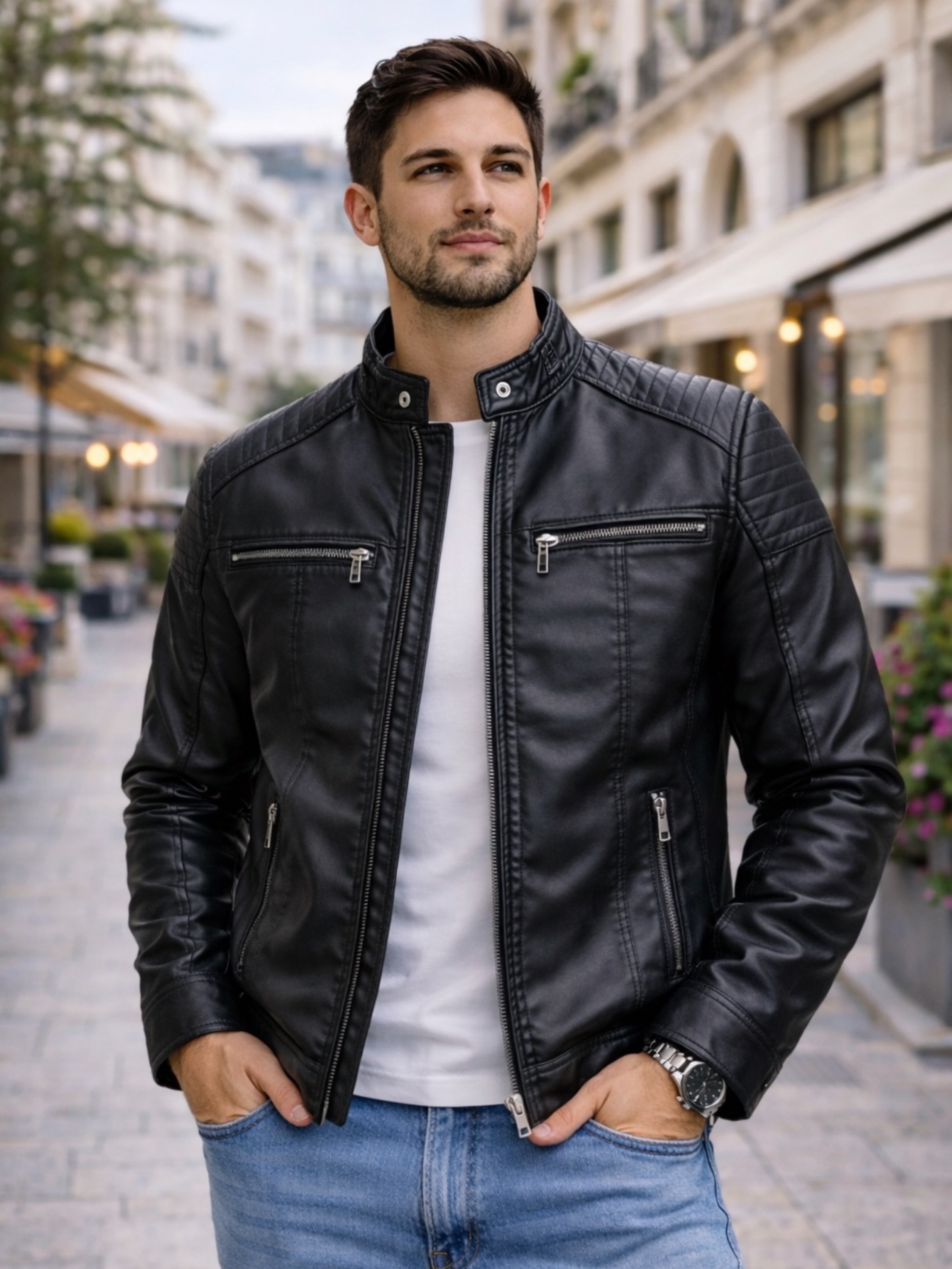 Jaqueta de couro forrada masculino